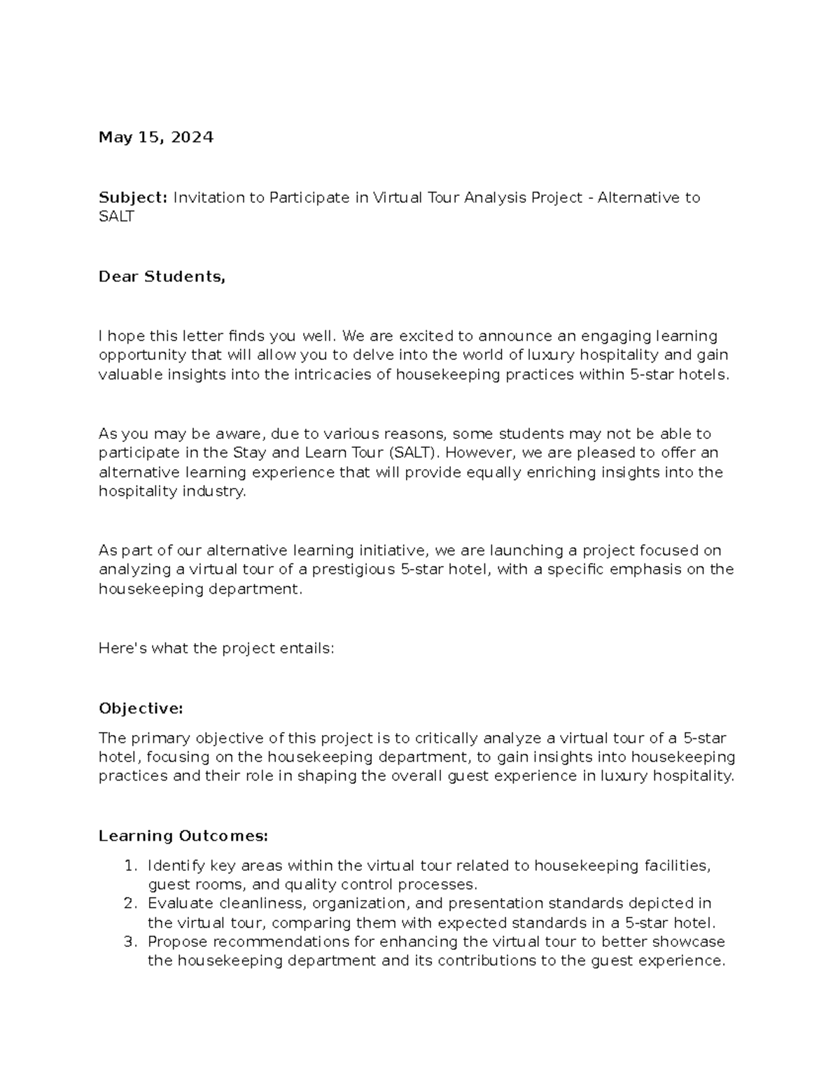 SALT Alternative FOR FLGO Subject - May 15, 2024 Subject: Invitation to ...