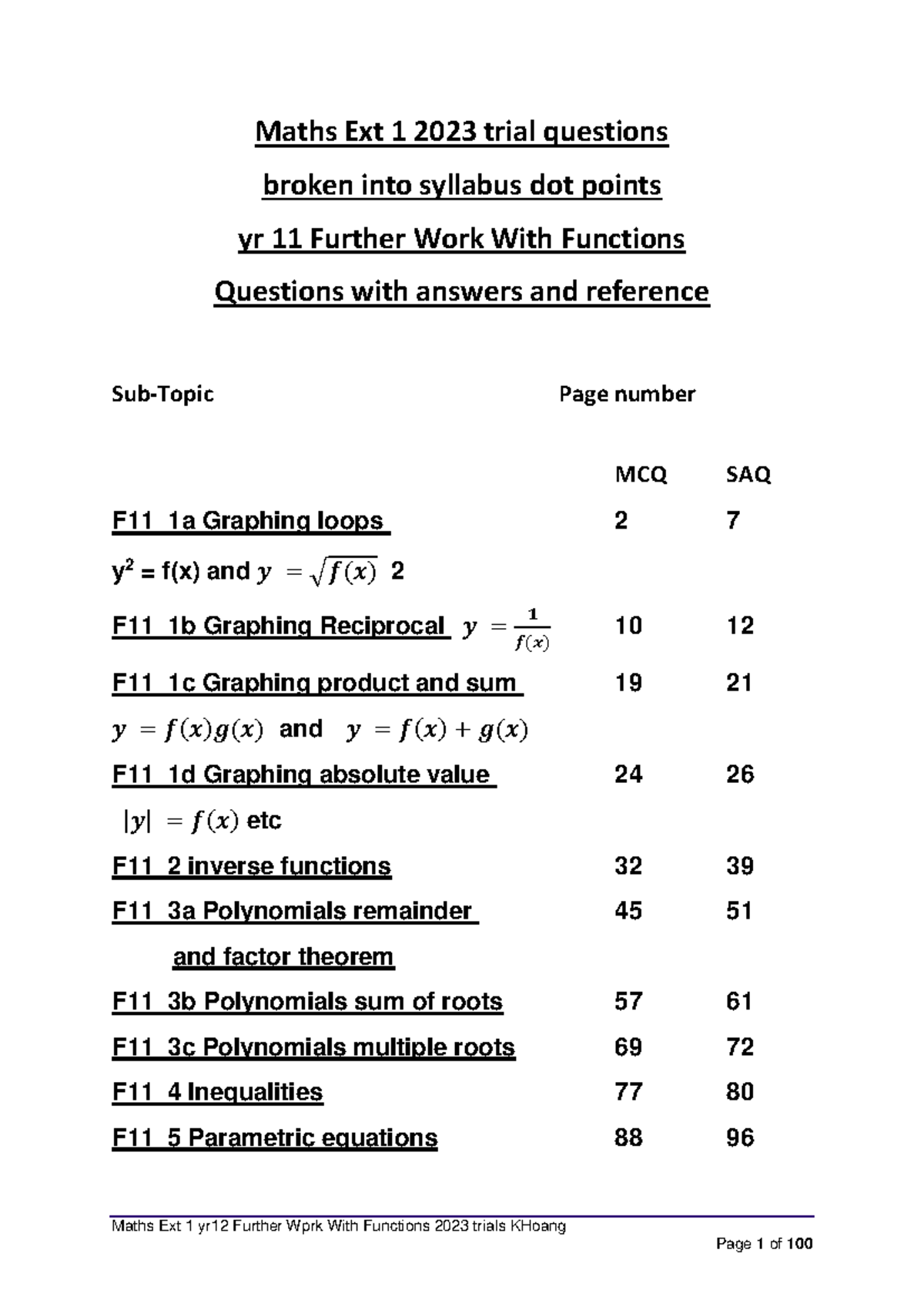 F11 Hoang Maths Ext 1 2023 trial functions Final (1) - Maths Ext 1 yr12 ...