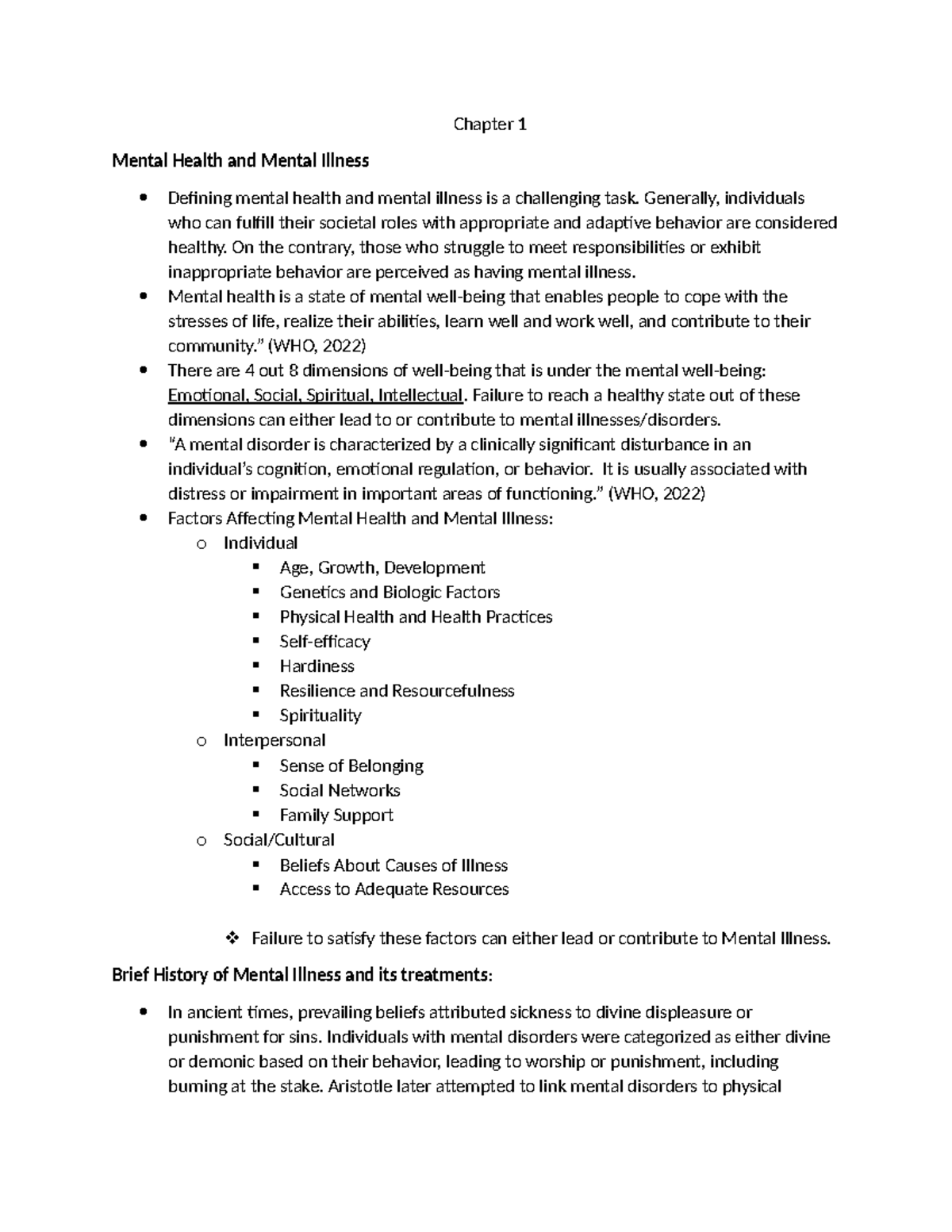 Pdych Helath nusing - Chapter 1 Mental Health and Mental Illness ...