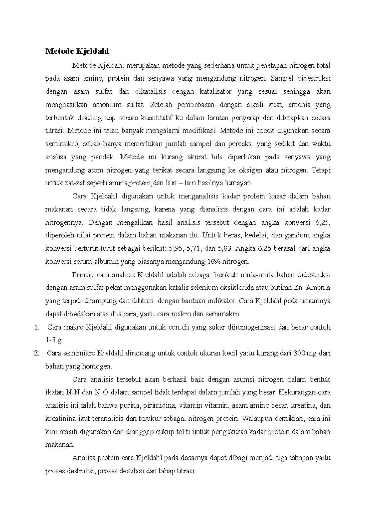 Metode Kjeldahl Metode Kjeldahl Metode Kjeldahl merupakan metode yang