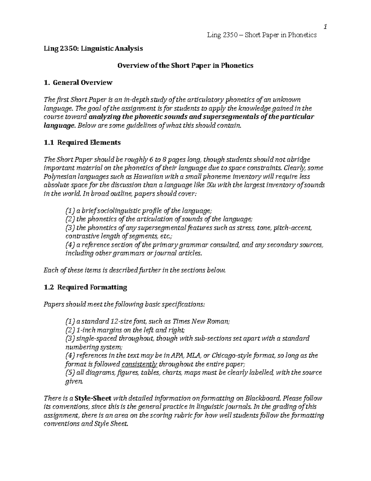 Sociolinguistic Paper overview - 1 Ling 2350 Short Paper in Phonetics ...