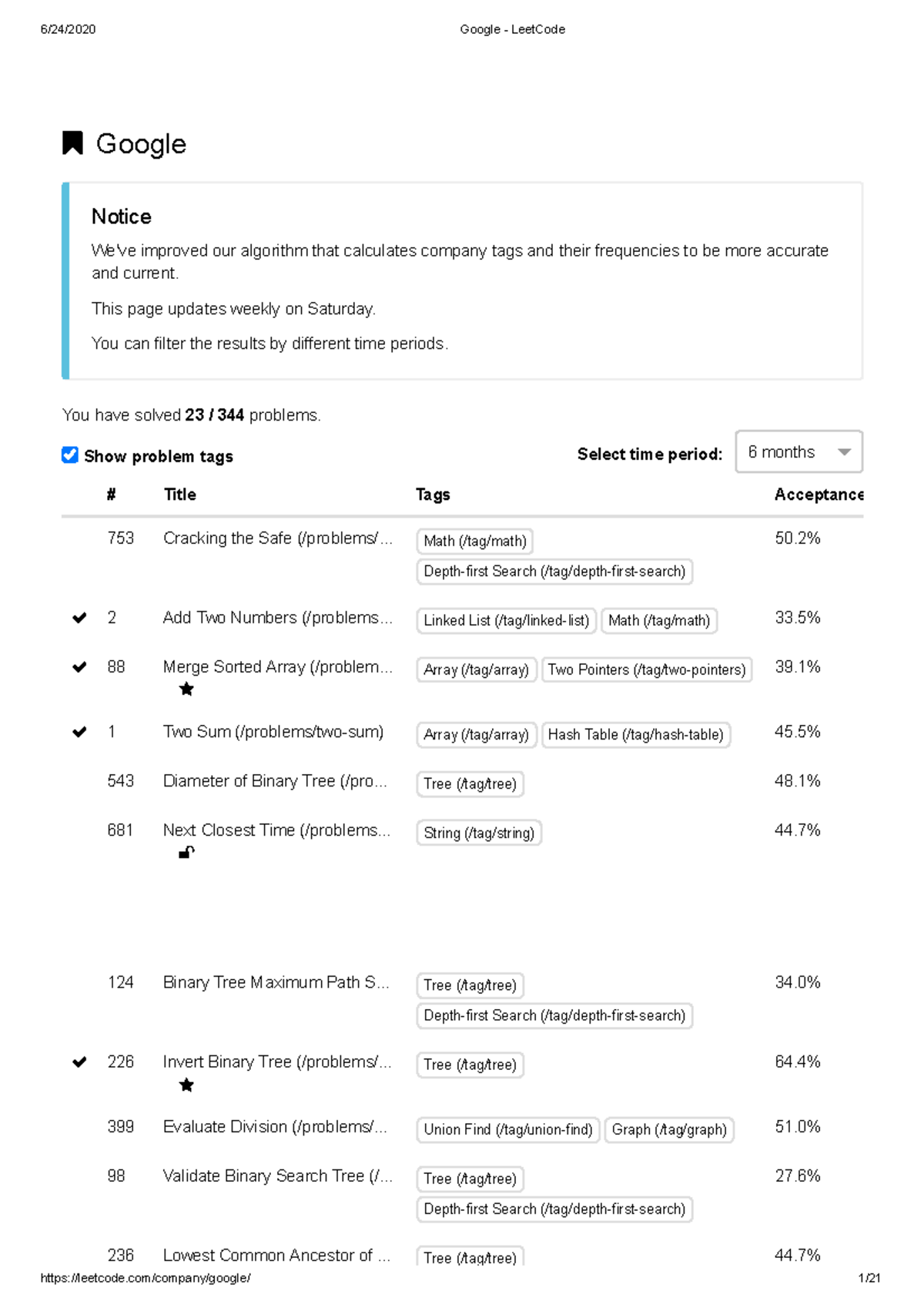 Google - Leet Code - nil - Select time period: Google Notice We've ...