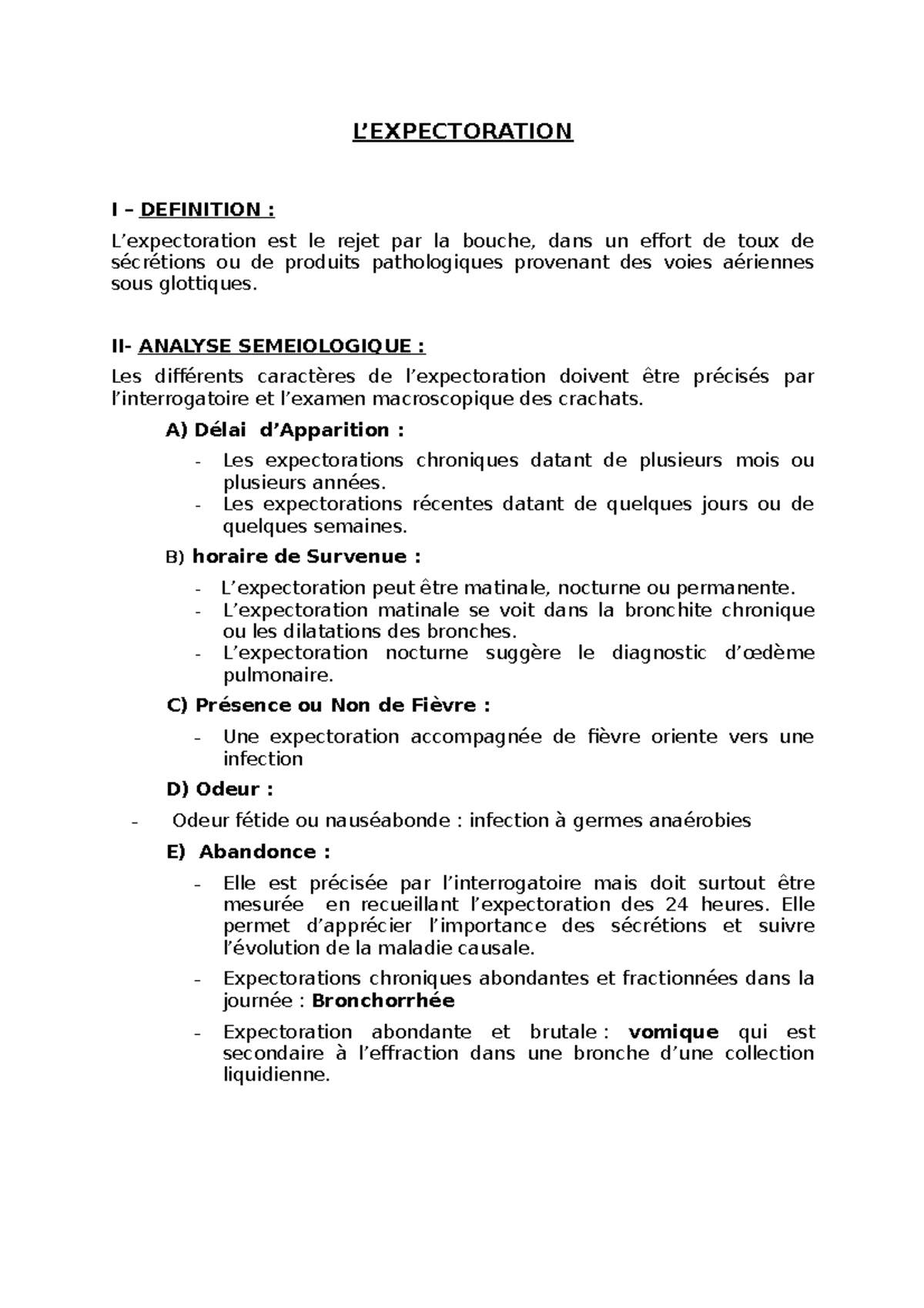 L' Expectoration - L’EXPECTORATION I – DEFINITION : L’expectoration est ...