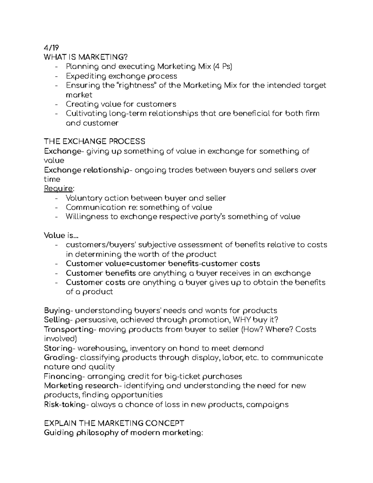 Exam 4 (FINAL) content - 4/ WHAT IS MARKETING? Planning and executing ...