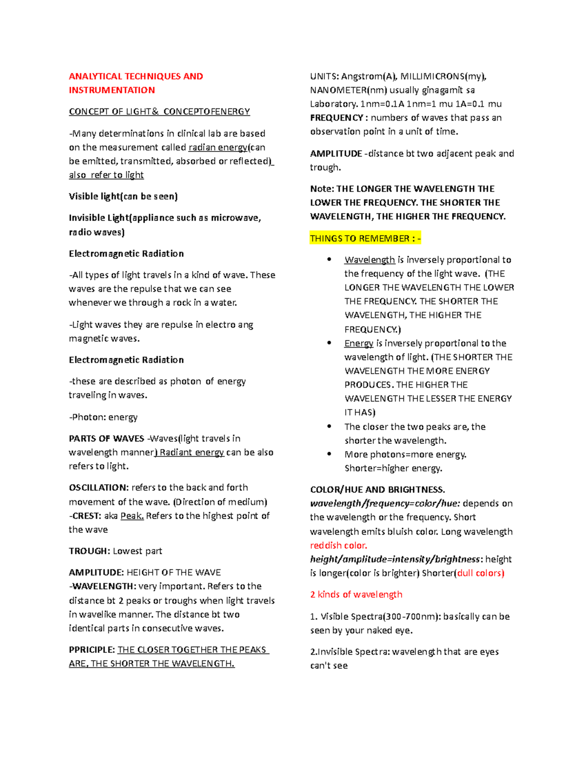 Cc1 notes - ....... - ANALYTICAL TECHNIQUES AND INSTRUMENTATION CONCEPT ...