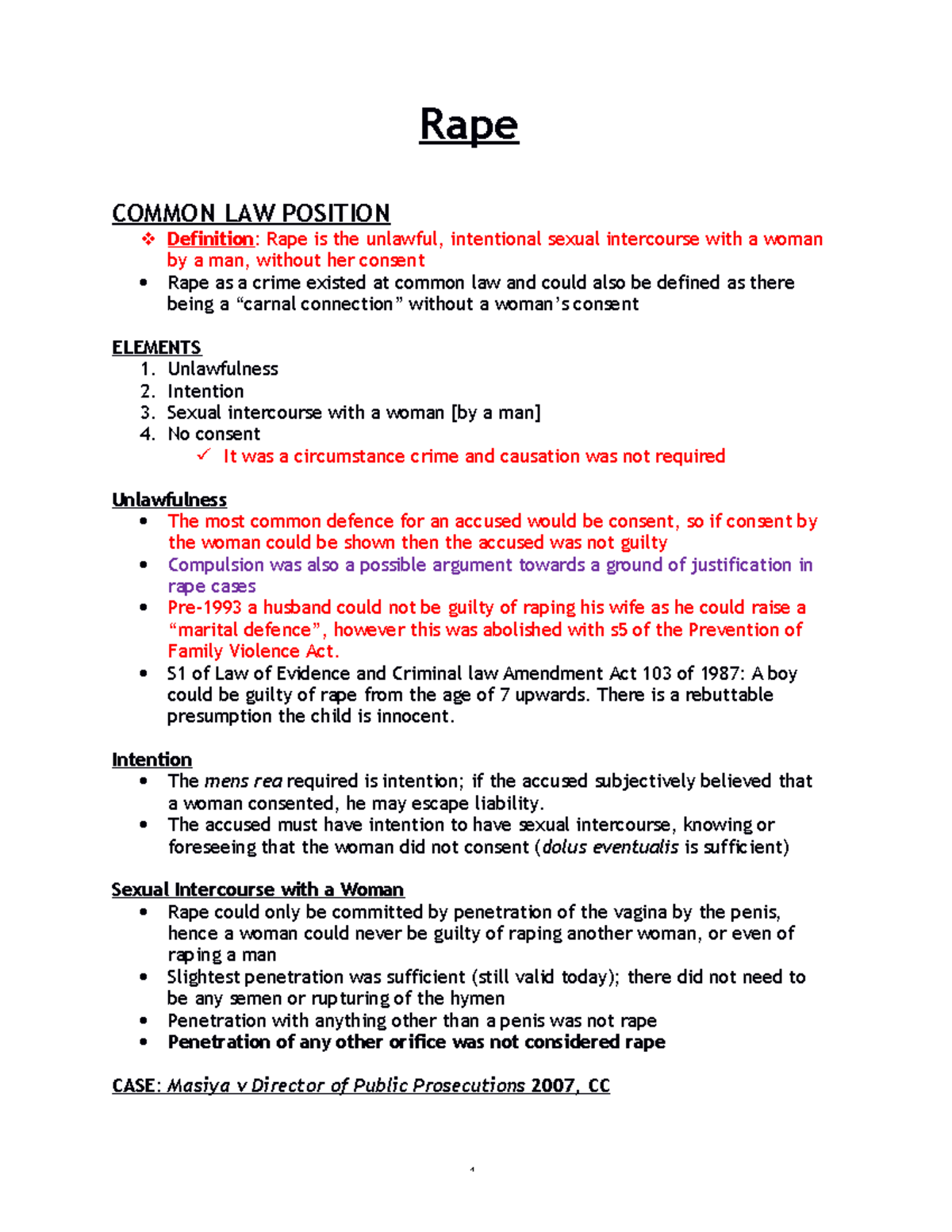 Rape Last topic for Criminal Law - Rape COMMON LAW POSITION Definition ...