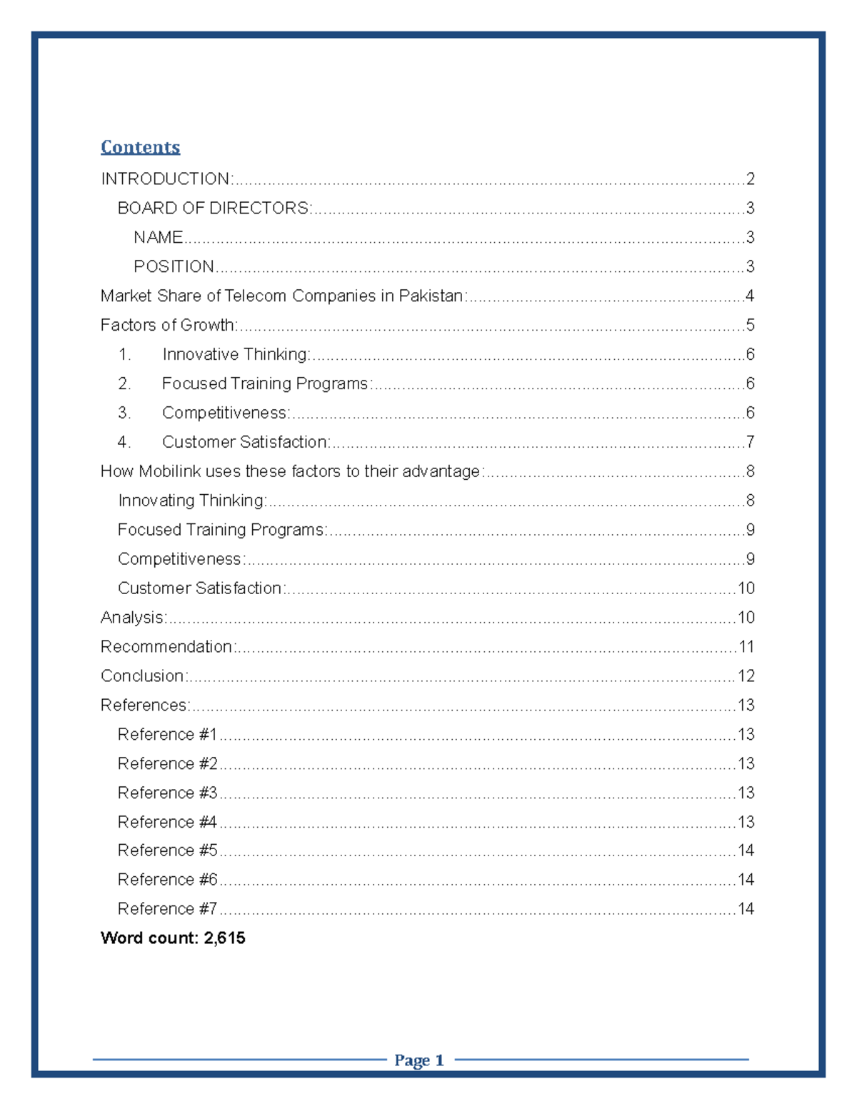 Managment report final - Contents - Studocu