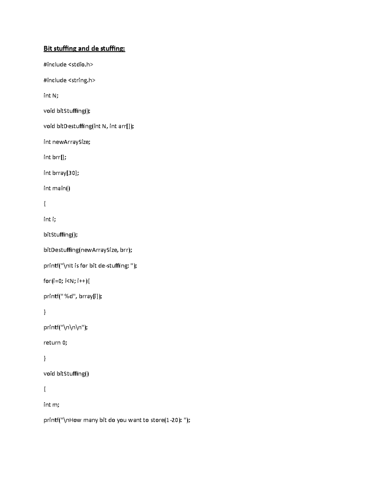 Data com lab codes - jyhfhyjtdt - Bit stuffing and de stuffing: # ...
