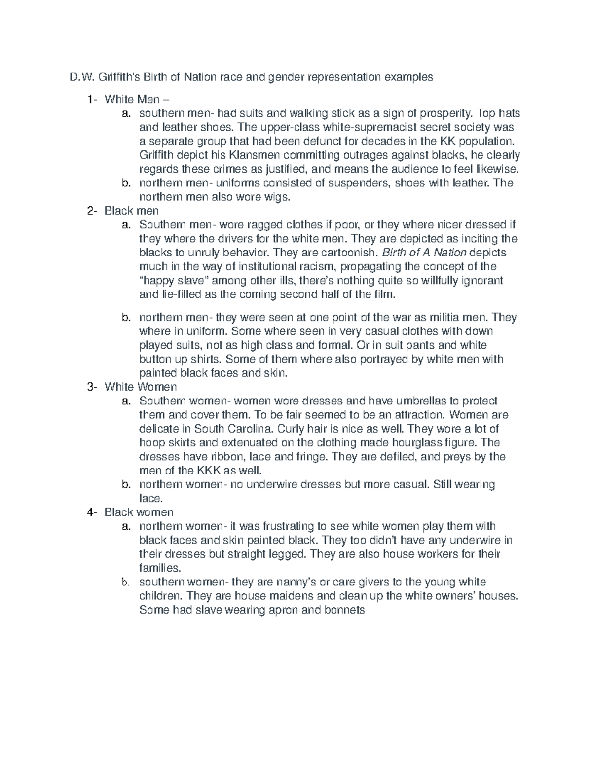 Birth of a nation assignment 3 D. Griffith's Birth of Nation race and