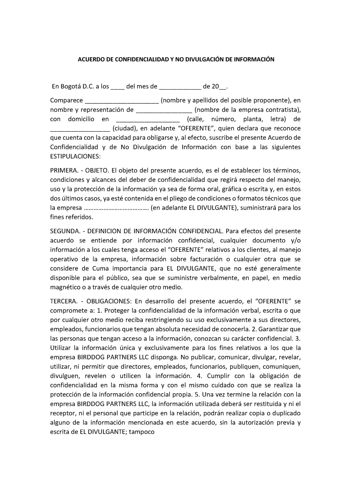 Acuerdo DE Confidencialidad Modelo - ACUERDO DE CONFIDENCIALIDAD Y NO  DIVULGACIÓN DE INFORMACIÓN En - Studocu