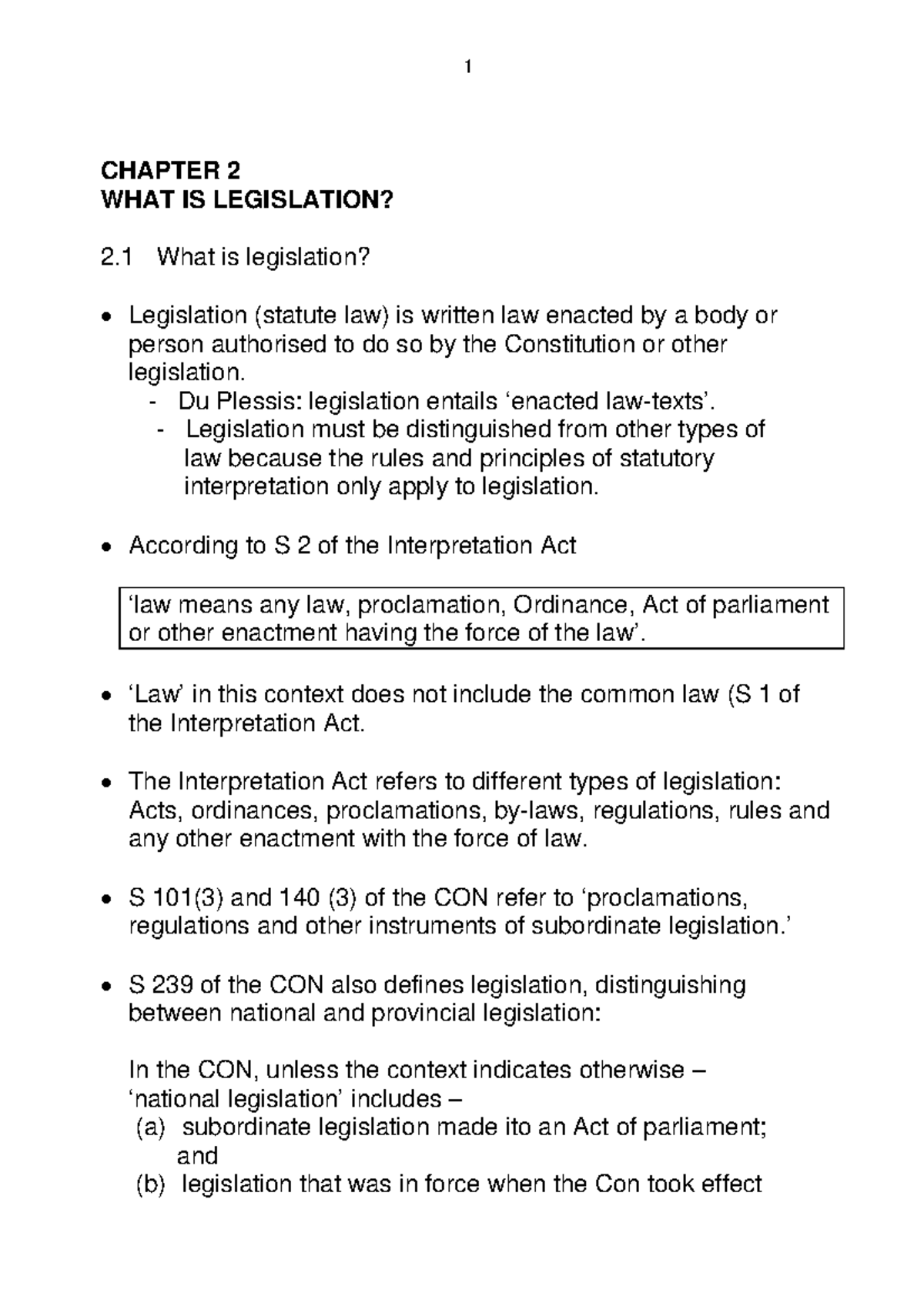 Legislation - notes - CHAPTER 2 WHAT IS LEGISLATION? 2 What is ...