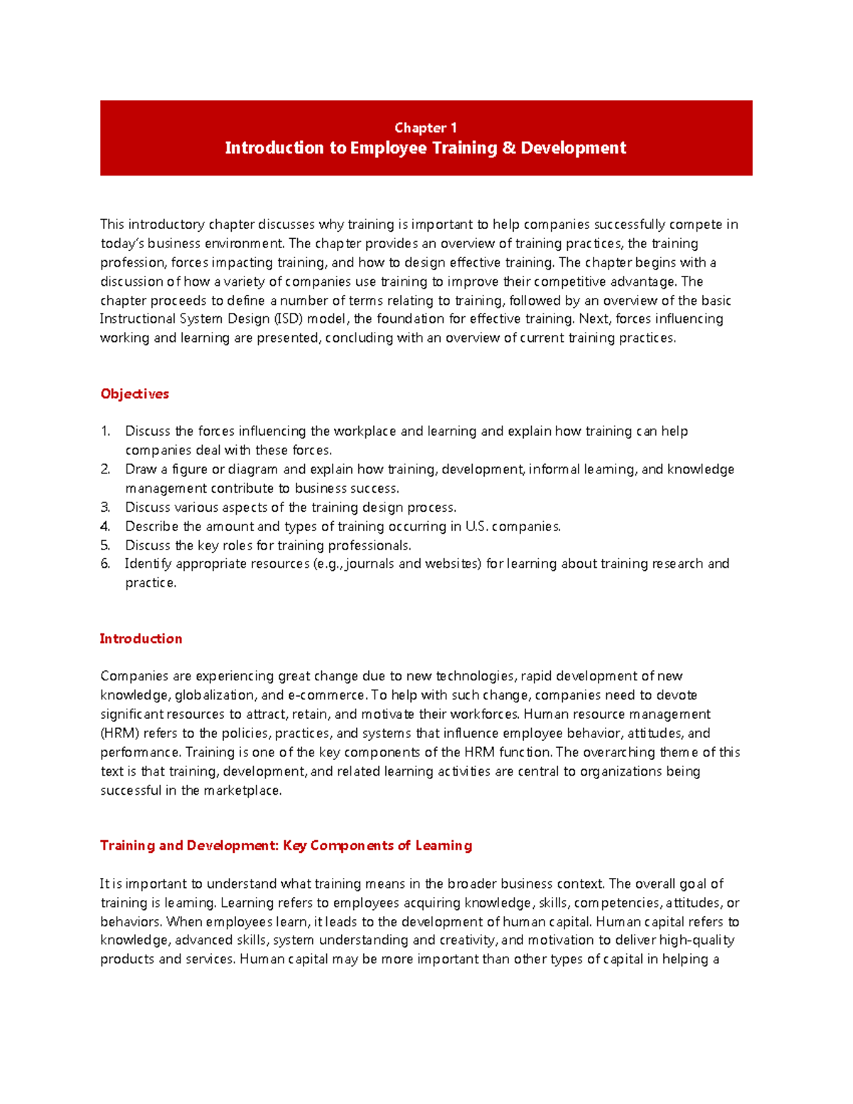 Chapter 1 - Training And Development Student Summary - Chapter 1 ...