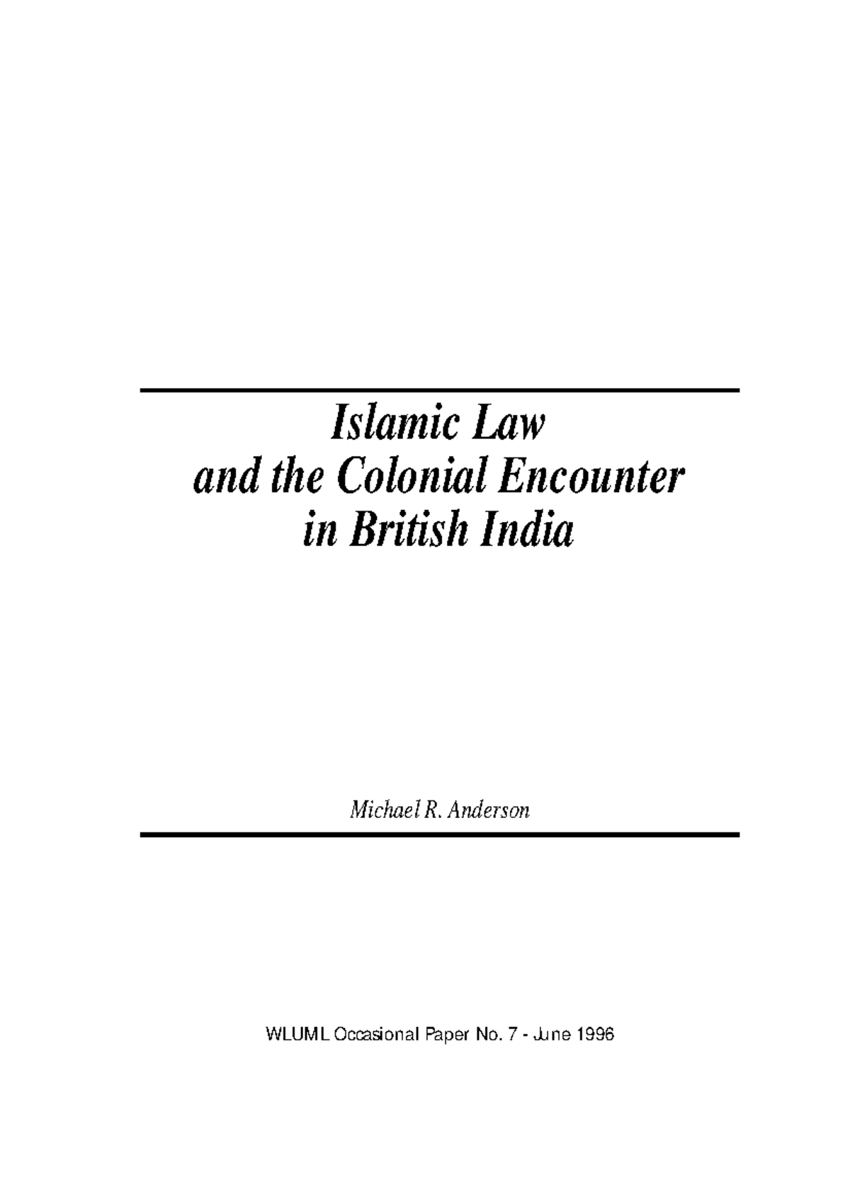 Islamic law and the colonial encounter in British India Michael R ...