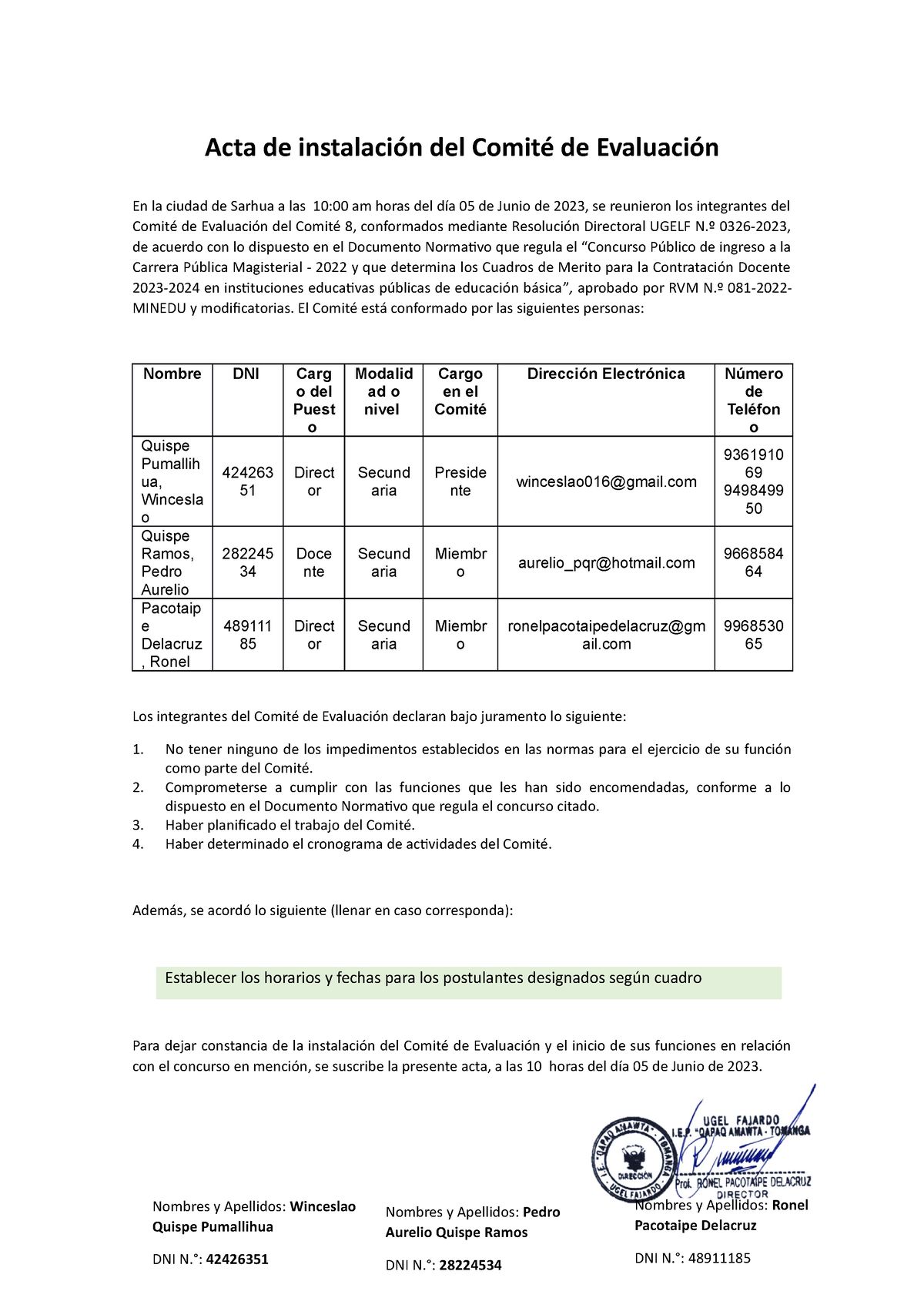 Modelo De Acta De Instalación Del Comité De Evaluación - Acta De ...