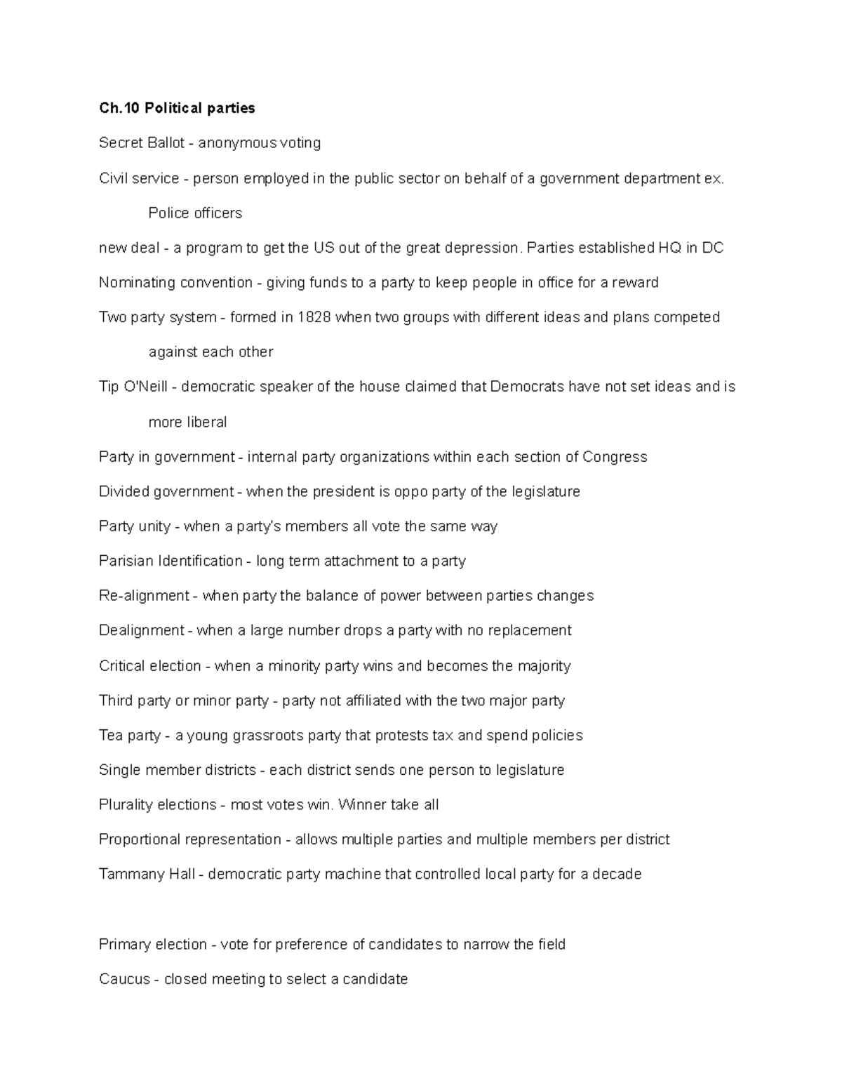 PSC study guide final with answers - Ch Political parties Secret Ballot - anonymous voting Civil ...