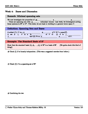 Week 1 Unfinished Notes - MAT A22: Week 1 Winter 2024 Week 1: A Quick ...