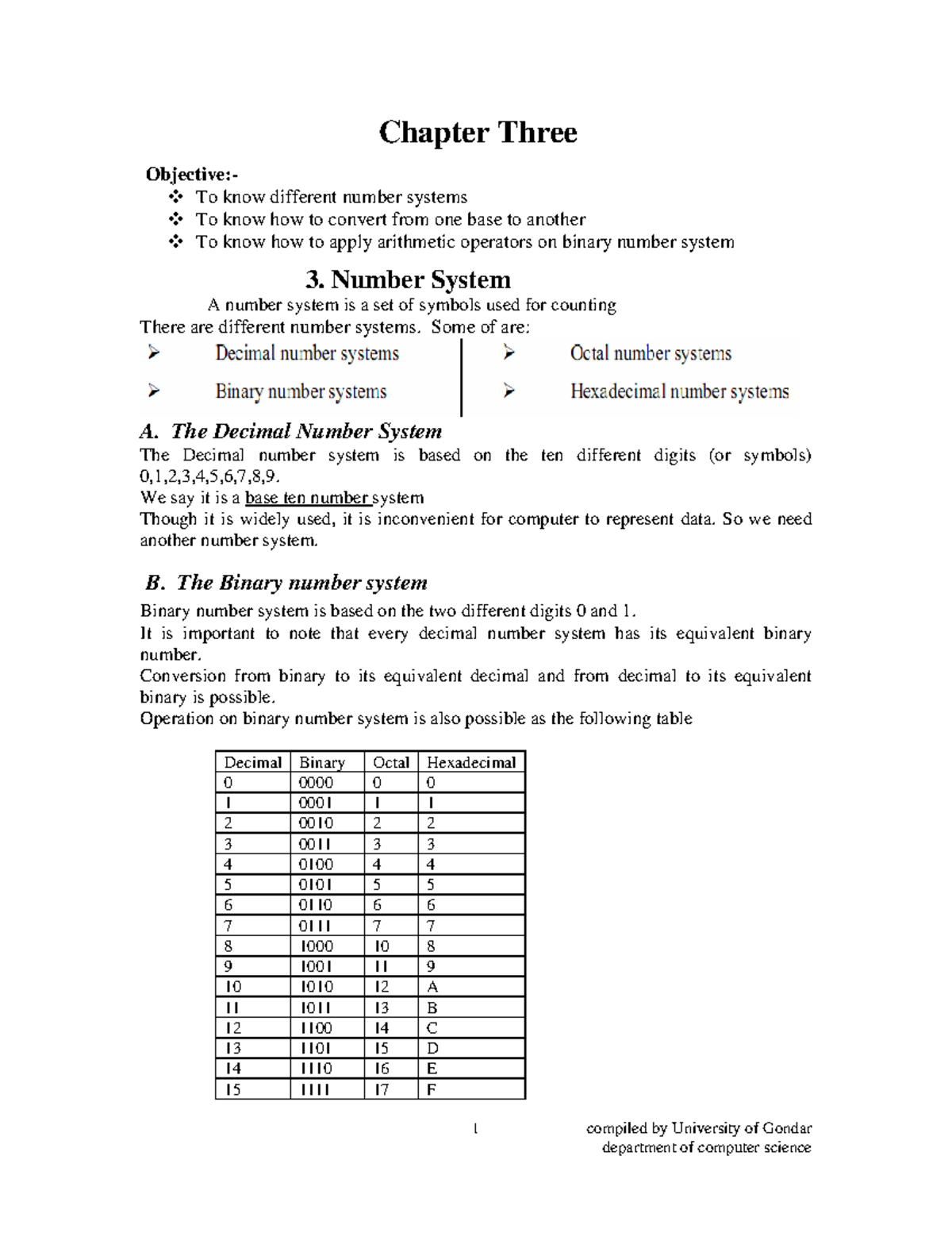 Numbering System - Chapter Three Objective:- To know different number ...