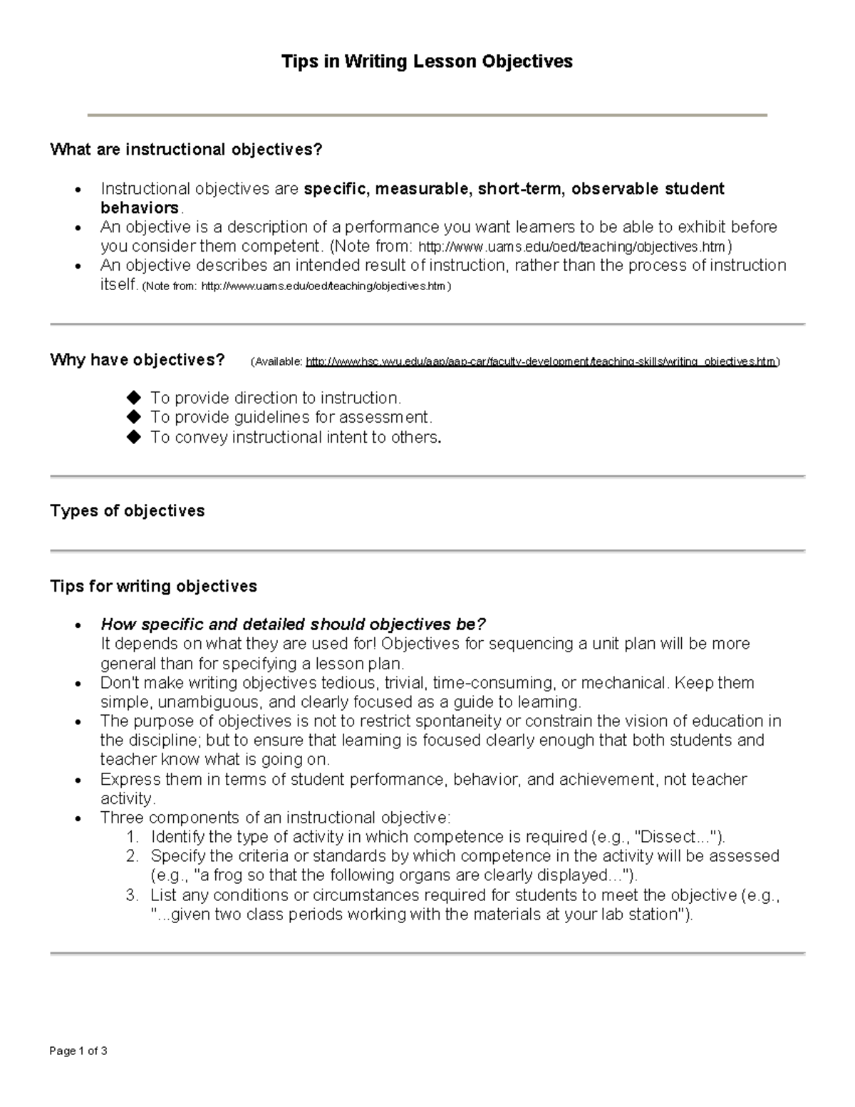 Writing Lesson Objective Tips - Page 1 of 3 Tips in Writing Lesson ...