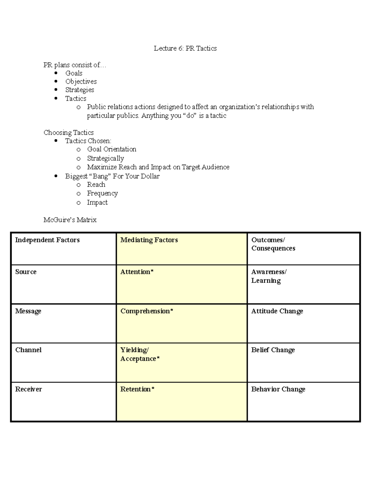 COMM 361 Lecture 6 PR Tactics - Lecture 6: PR Tactics PR Plans Consist ...