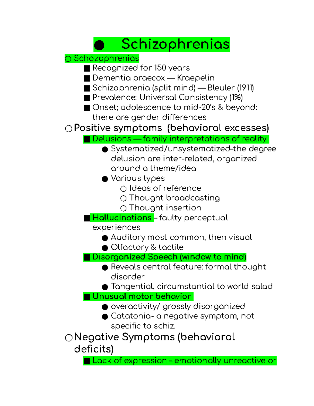 Schizophrenias - Notes Over Schizophrenia For Brad Sheppard ...