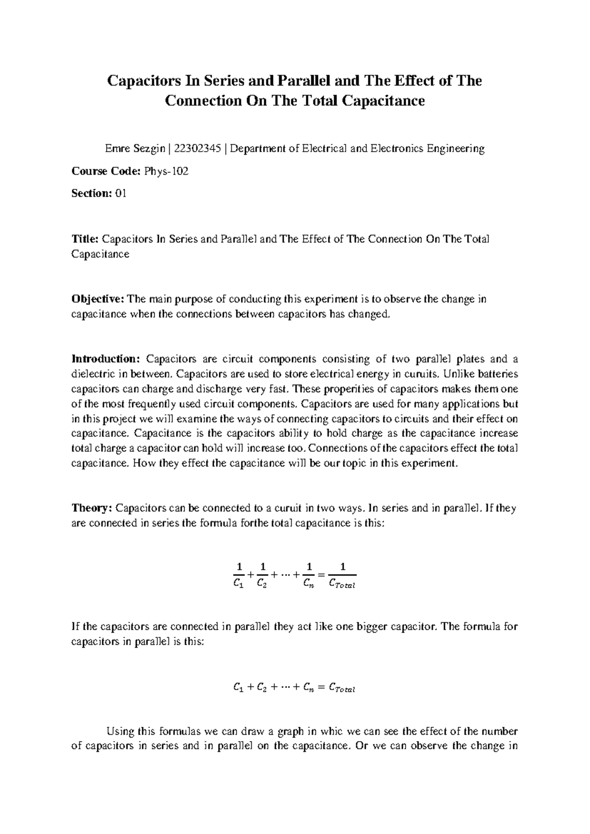 Revised Proposal 102 - Capacitors In Series and Parallel and The Effect ...