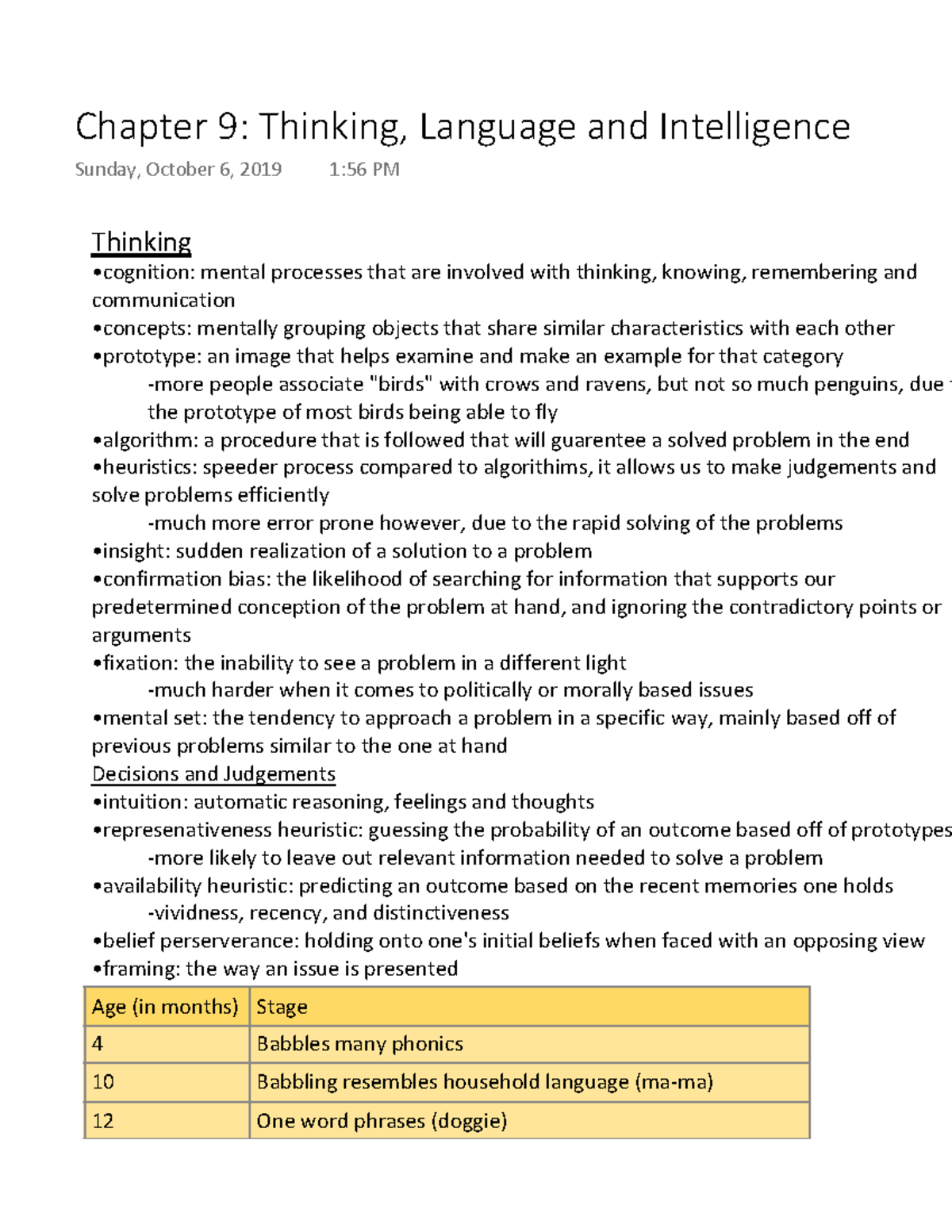 Chapter 9 Thinking, Language And Intelligence - Thinking •cognition ...