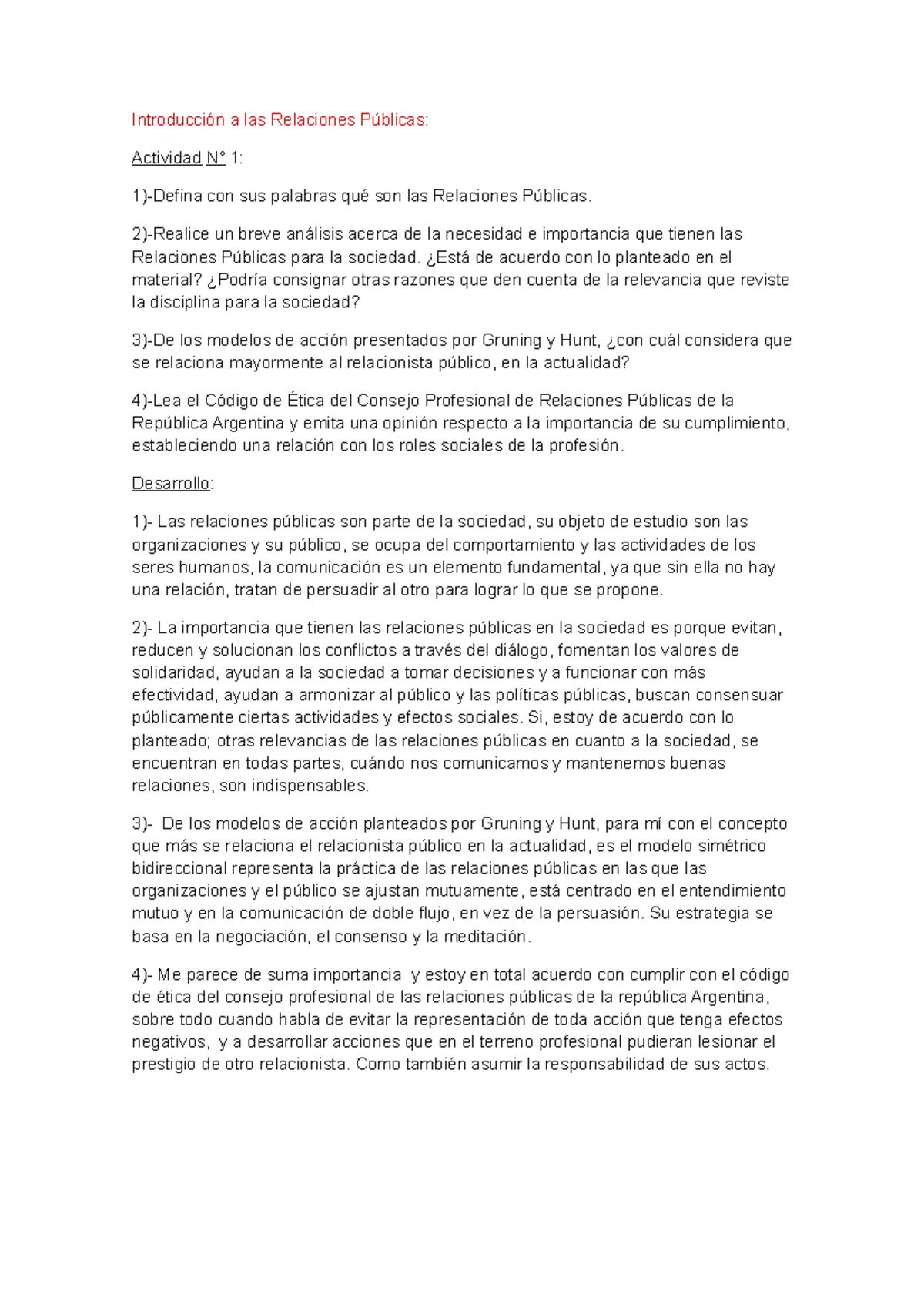 Trabajo Práctico 1 Introducción A Las Relaciones Públicas Actividad N° 1 1 Defina Con Sus 5561