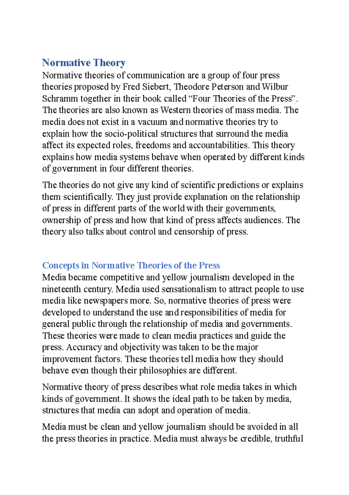 Normative Theories of Communication - Normative Theory Normative ...
