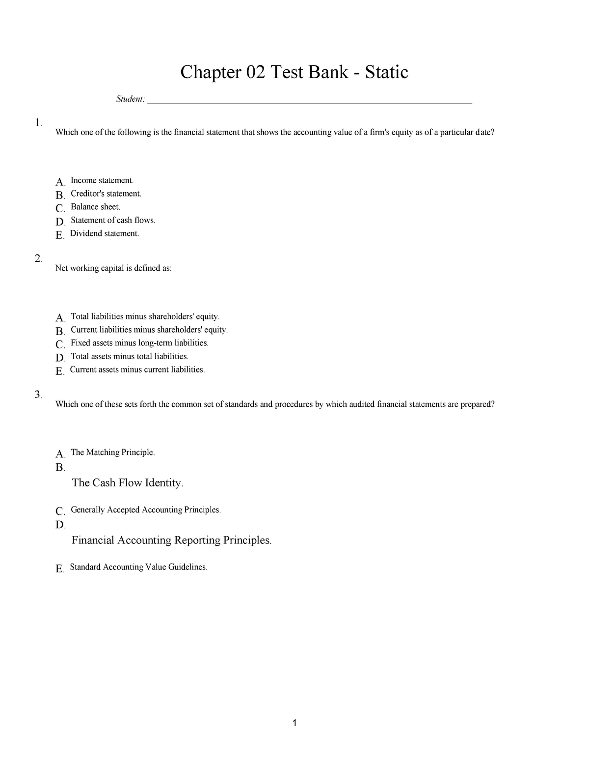 Testbank chapter 2 - essential of corporate finance test bank - Chapter Sns-Brigh10