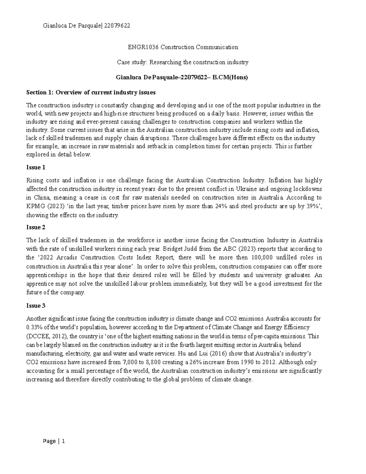 Case study- Researching the construction industry - ENGR1036 ...