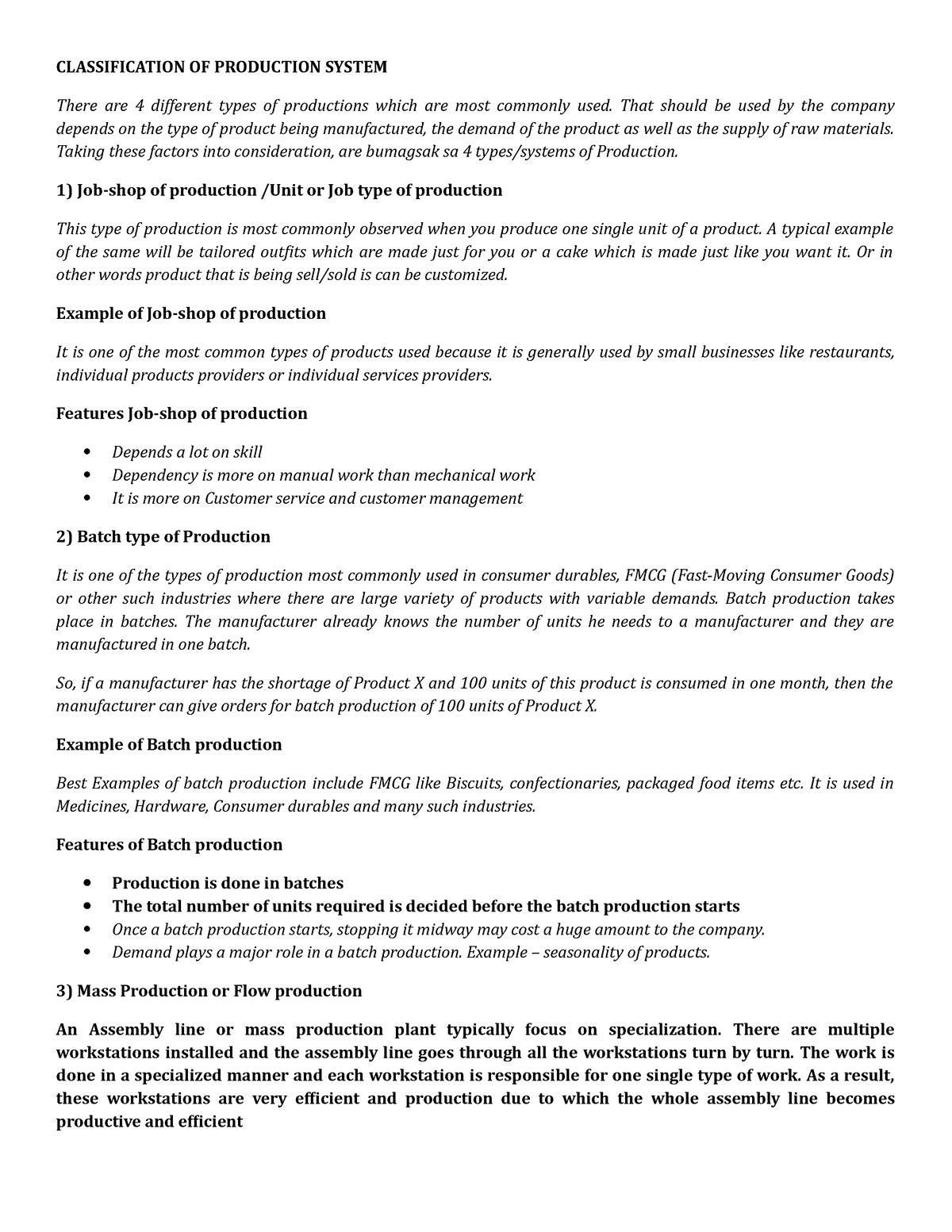 Classification OF Production System - CLASSIFICATION OF PRODUCTION ...