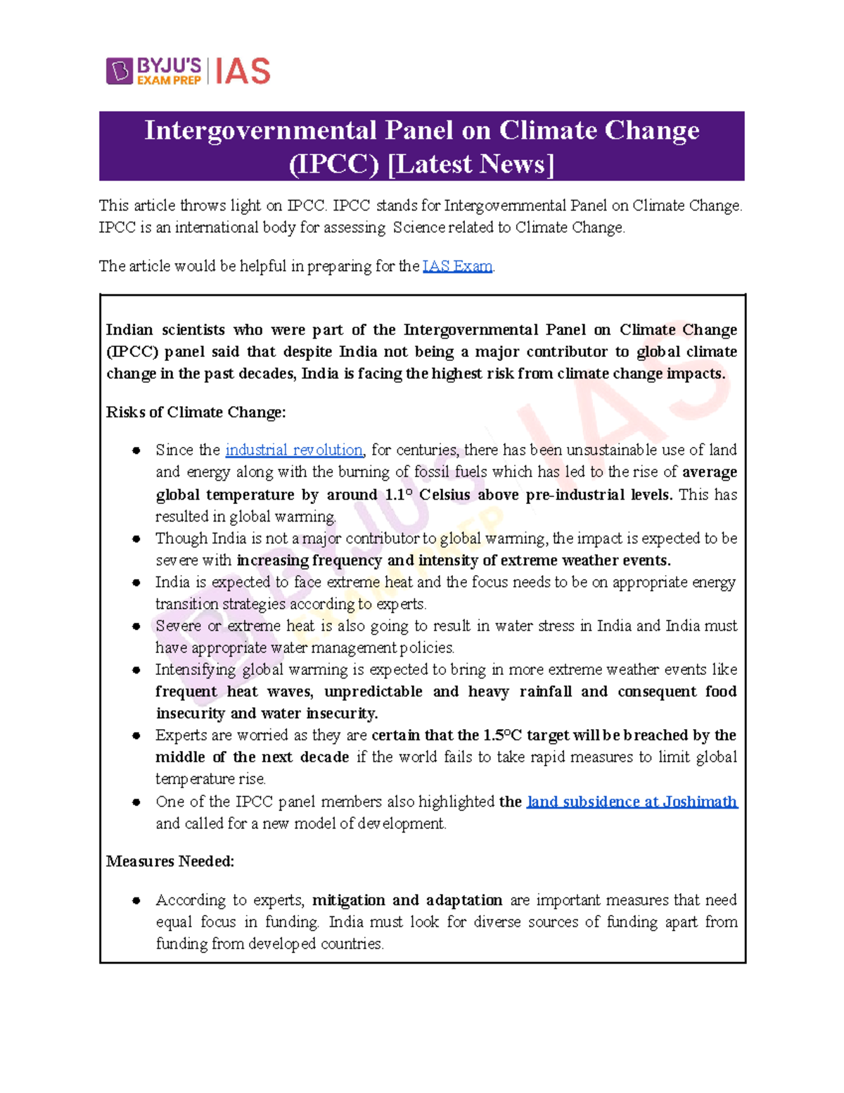 Byjus Exam Prep Intergovernmental Panel on Climate Change 2023 ...