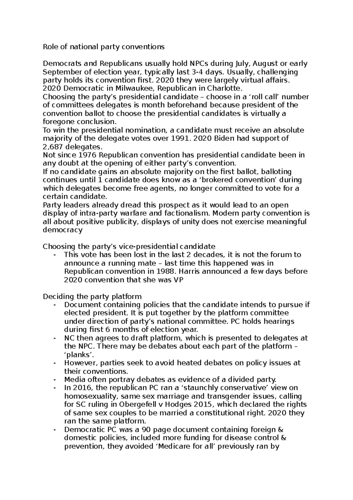 NPC class notes - National party convention - Role of national party ...