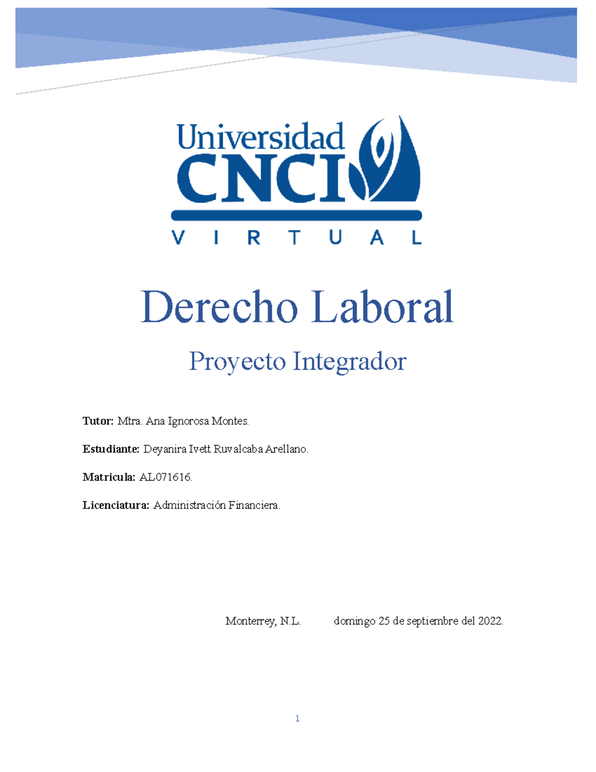 Proyecto Integrador - M9 Derecho Laboral FLN A - Derecho Laboral ...