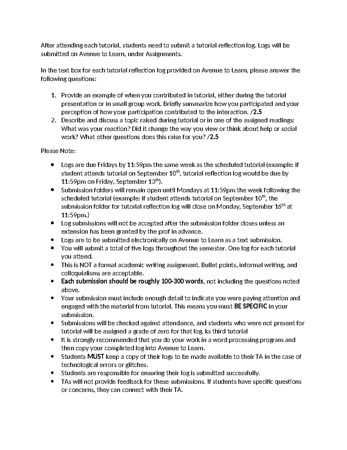 1AA3 2024 Tutorial Reflection Log - After attending each tutorial ...