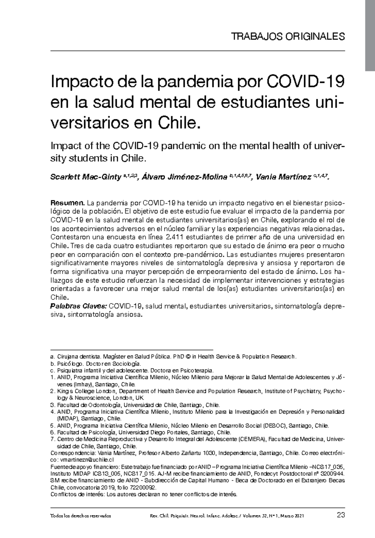 Impacto del Covid en la salud mental de universitarios chilenos - Todos ...