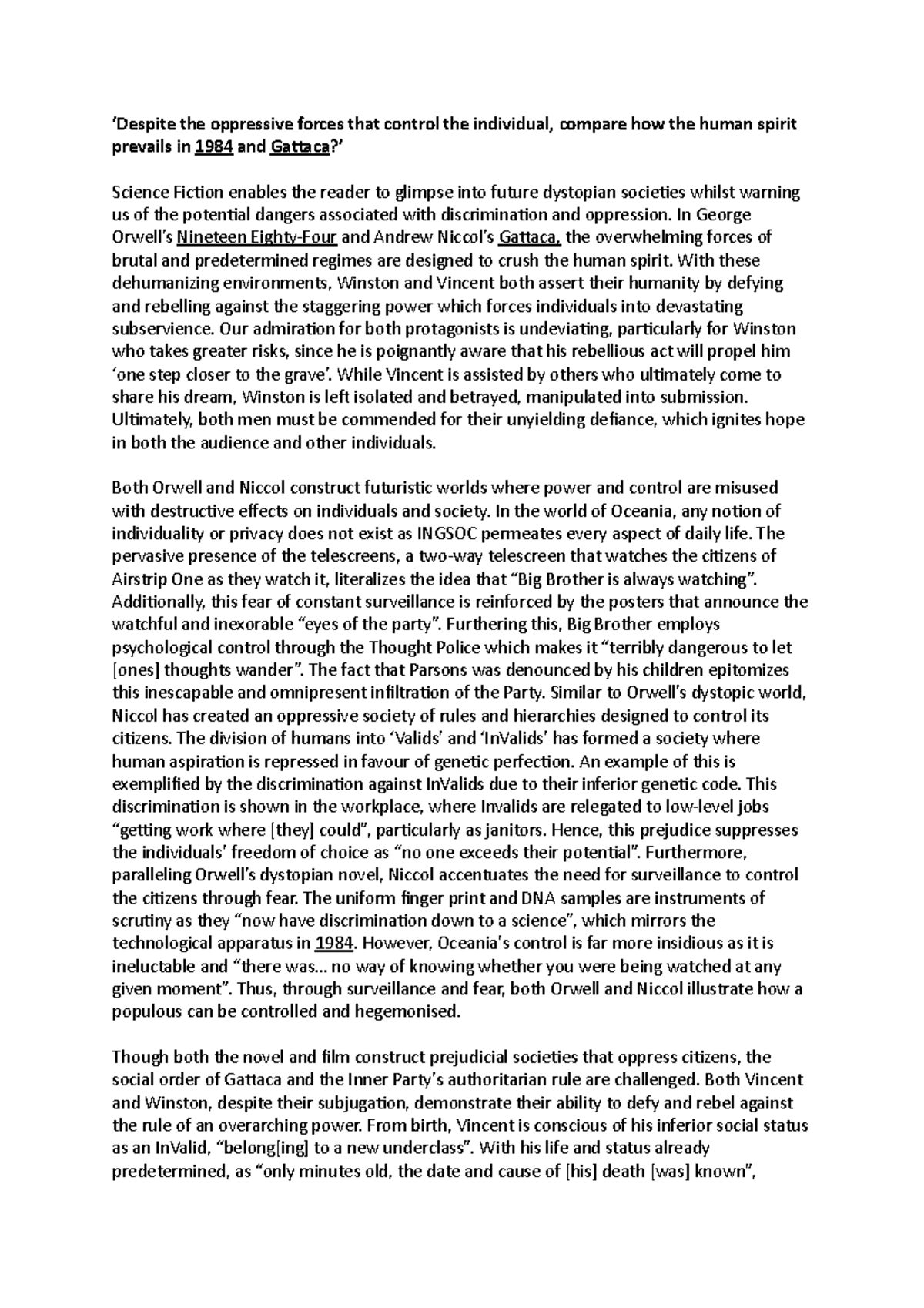 Gattaca 1984 draft essay 04 image