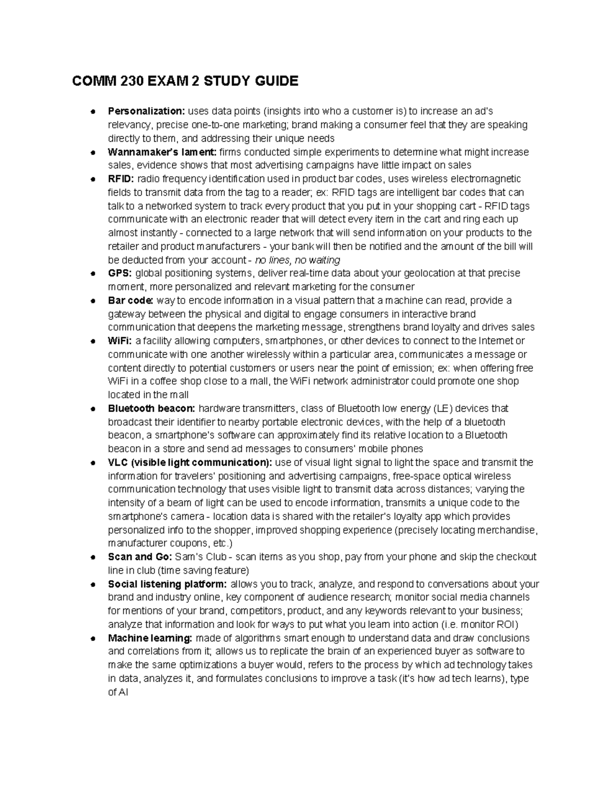 Exam 2 Study Guide - COMM 230 EXAM 2 STUDY GUIDE Personalization: uses ...