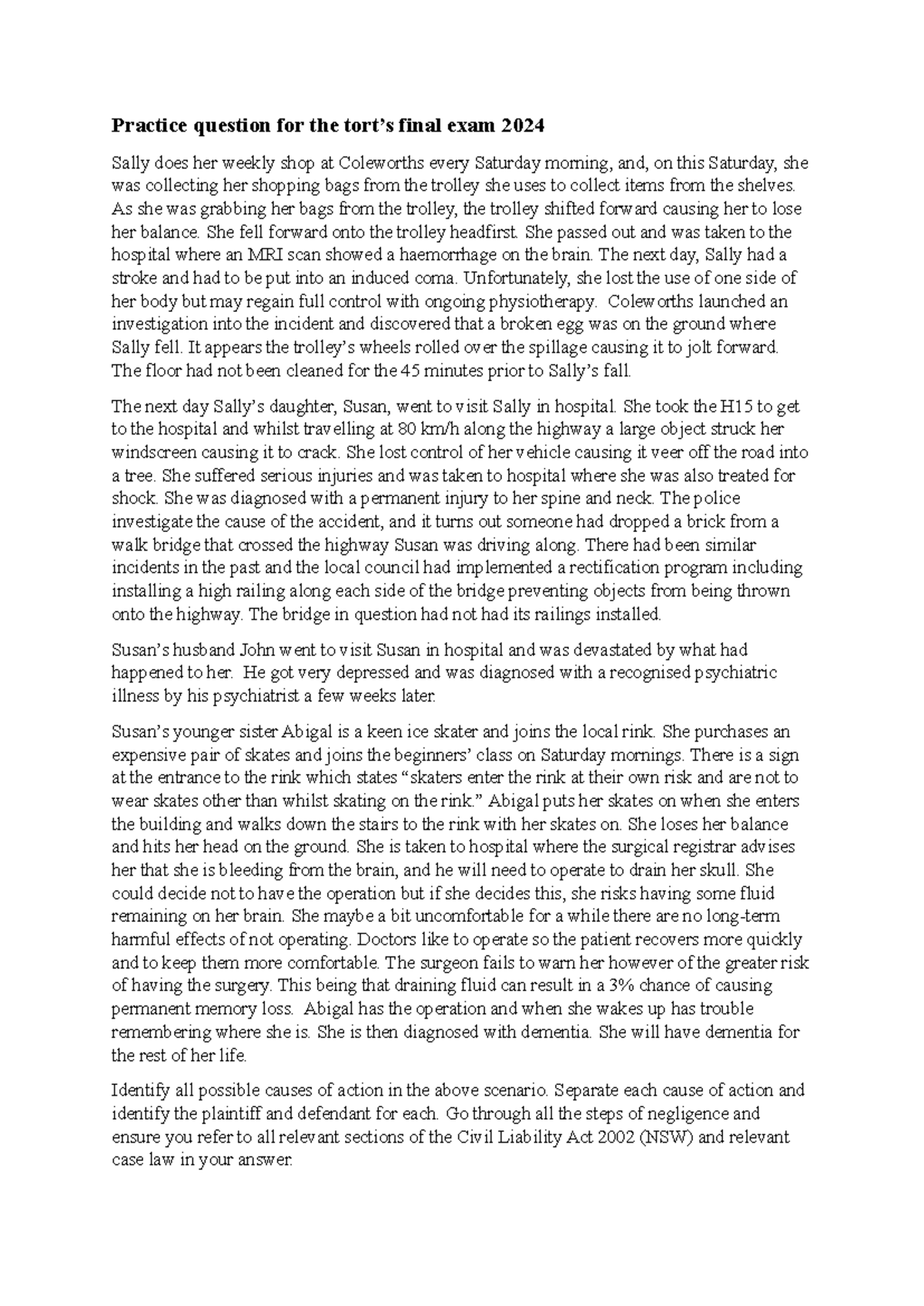 Practice Torts Exam 2024 Practice Question For The Tort S Final Exam