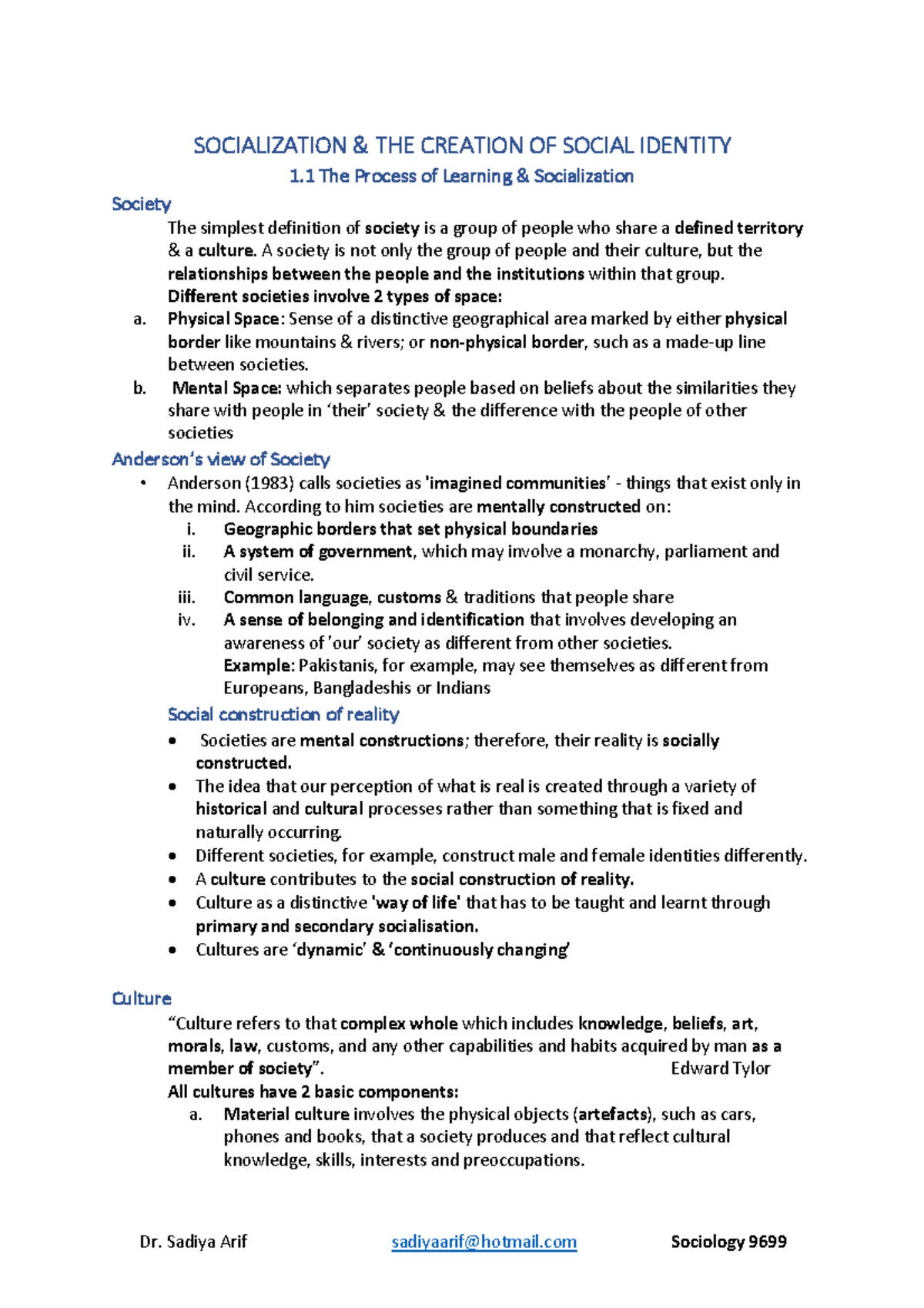 1.1 The process of learning & socialization - Dr. Sadiya Arif ...