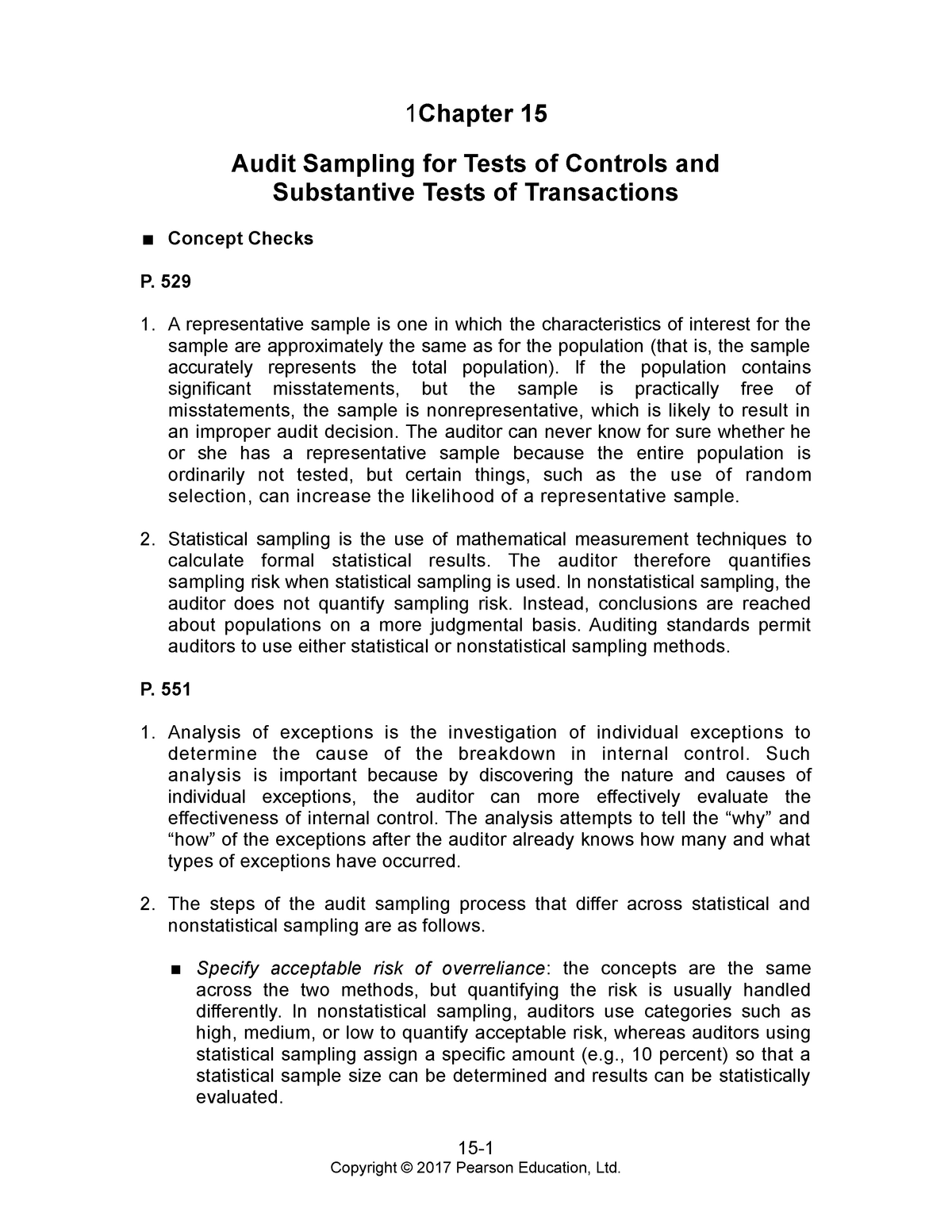 Arens Auditing 16e Sm 15 1 Chapter 15 Audit Sampling For Tests Of Controls And Substantive Tests Studocu