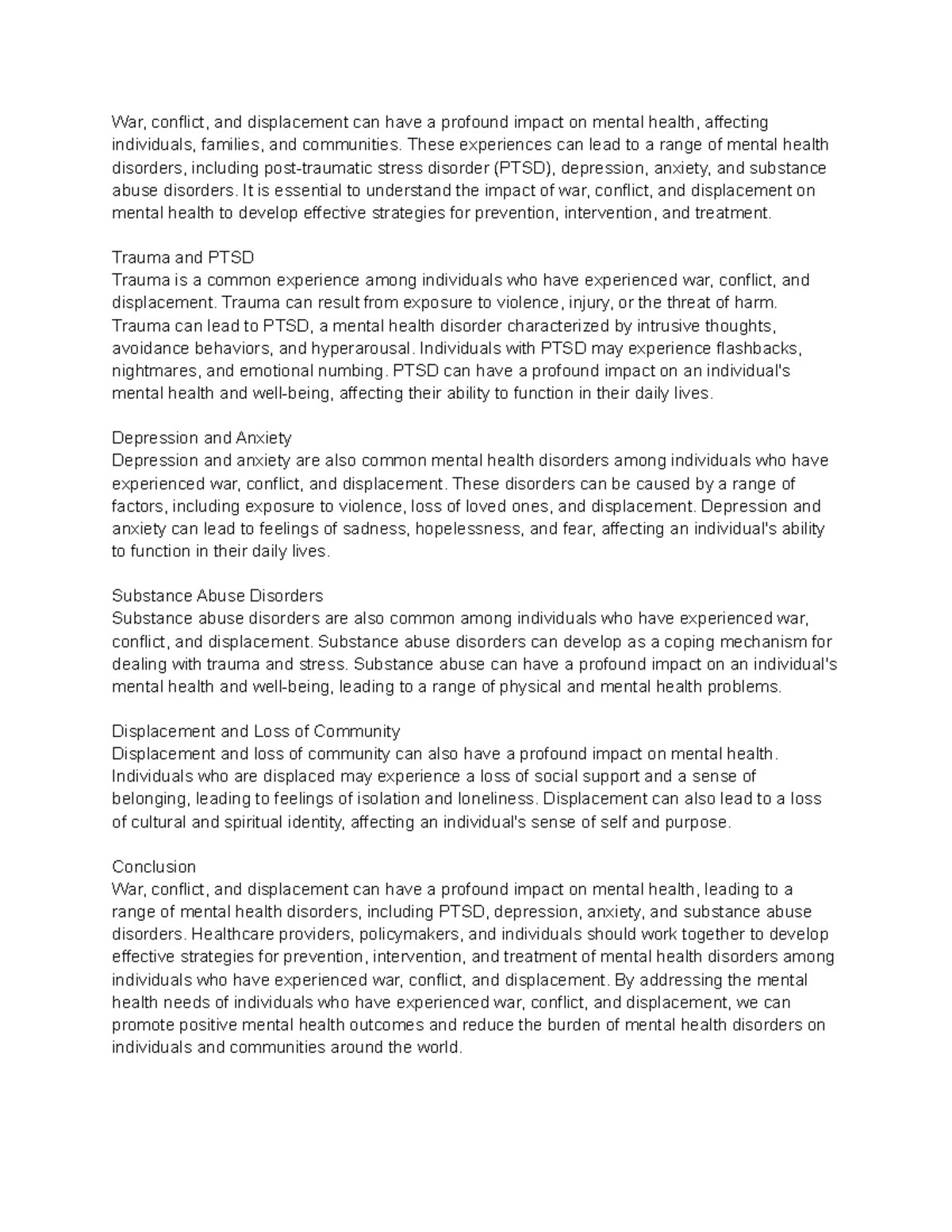 The Impact of War, Conflict, and Displacement on Mental Health - War ...