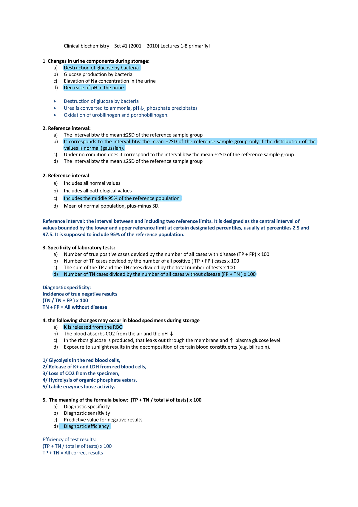 Past papers for clinical biochemistry 1st semester - Clinical ...