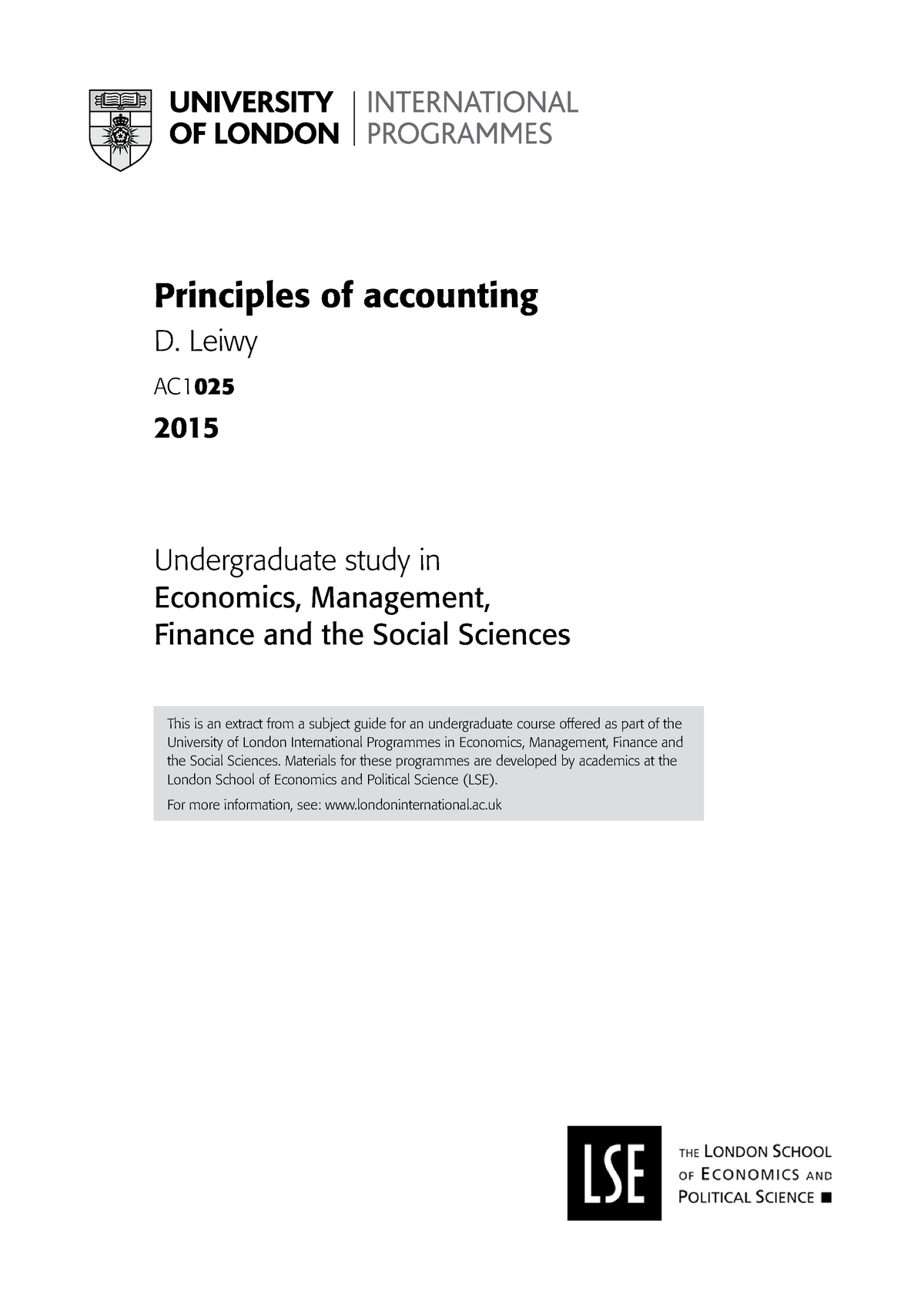 Ac london ch1-3 - accounting - Principles of accounting D. Leiwy AC1 ...