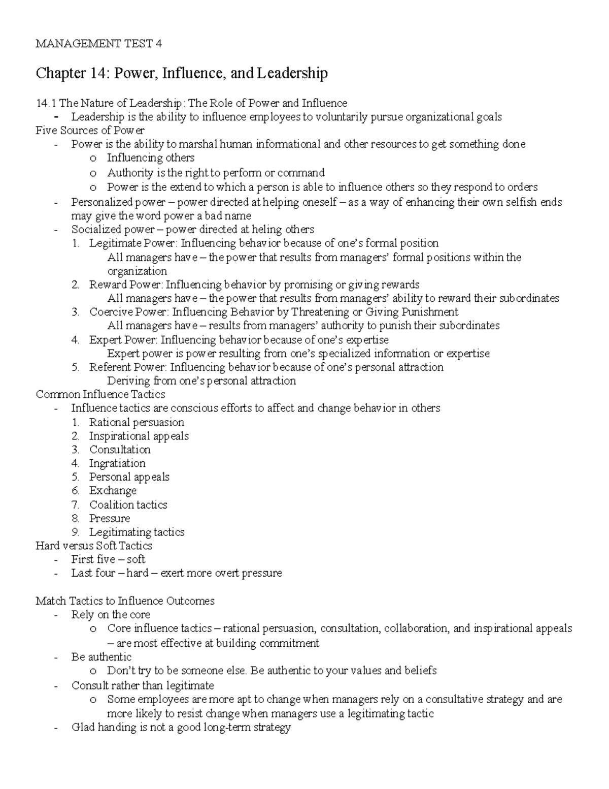 Management TEST 4 (Autosaved) (Autosaved) - MANAGEMENT TEST 4 Chapter ...