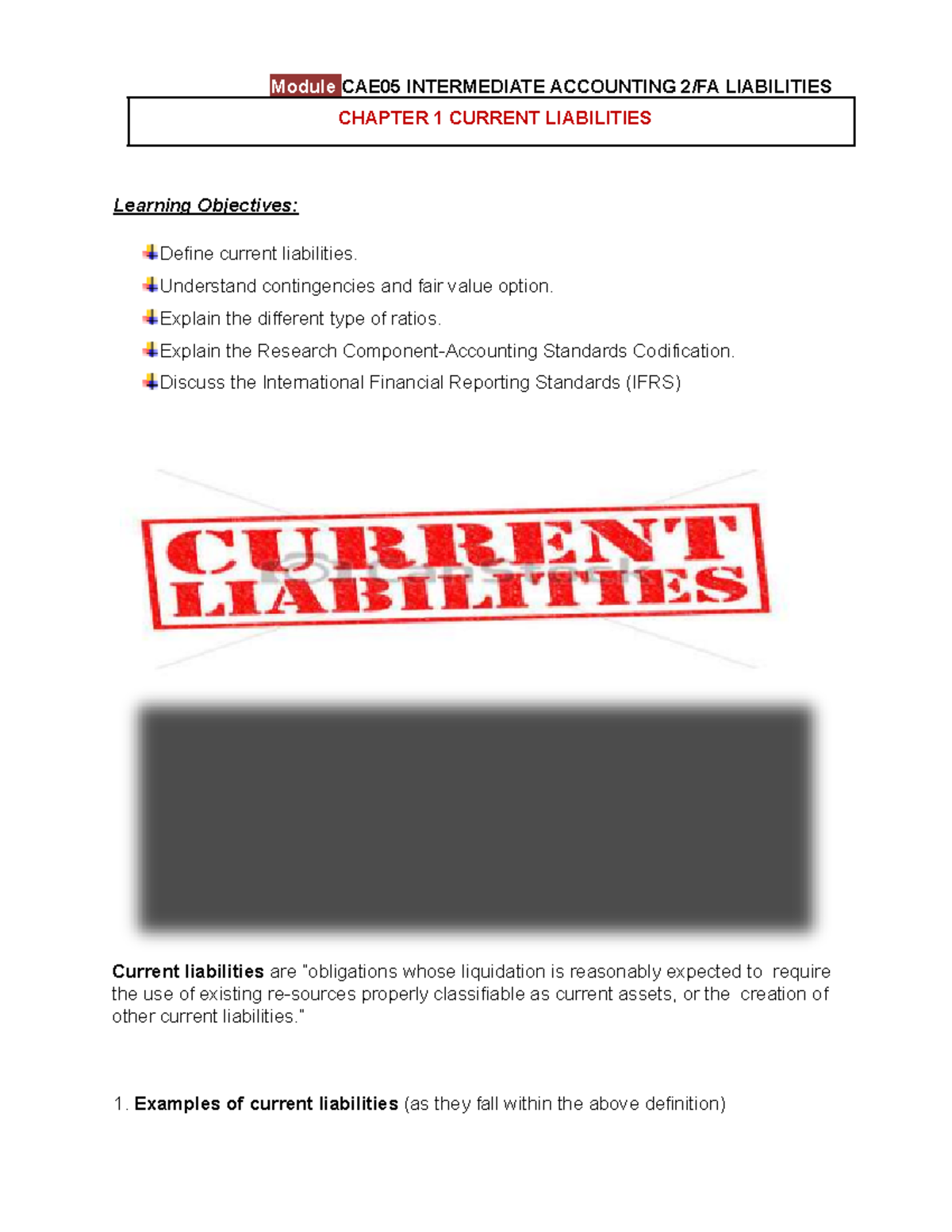 CAE05- Chapter 1 Current Liabilities - Module CAE05 INTERMEDIATE ...