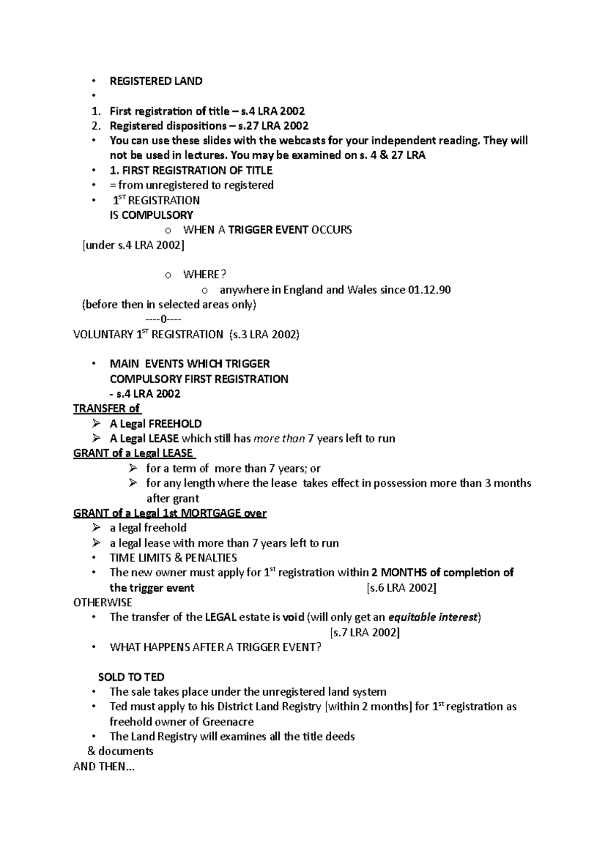 Registered LAND first registration of land • REGISTERED LAND • First
