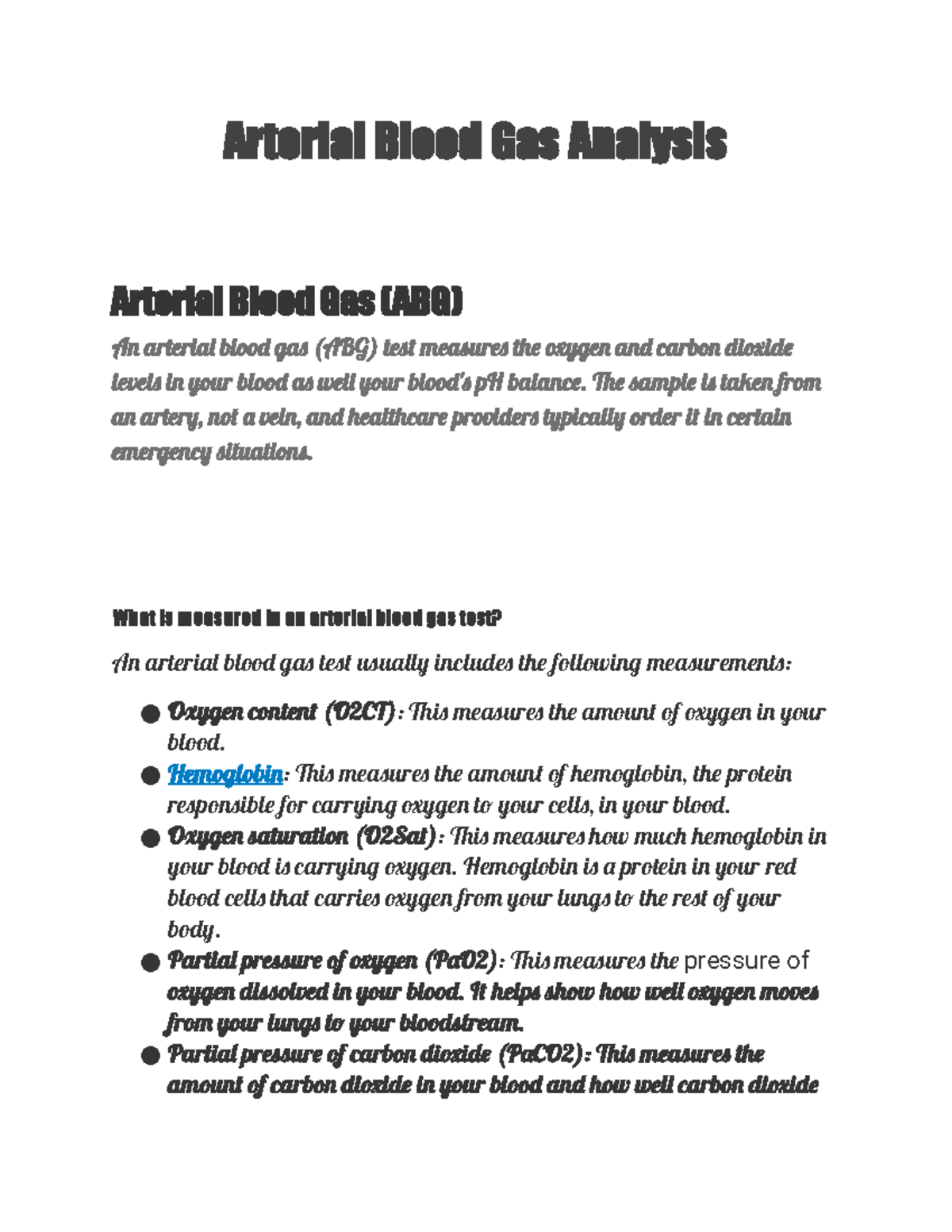 Arterial Blood Gas Analysis Arterial Blood Gas Analysis Arterial