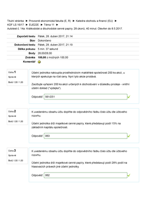 Autotest č. 14a Krátkodobé a dlouhodobé cenné papíry. 28 úkonů, 40