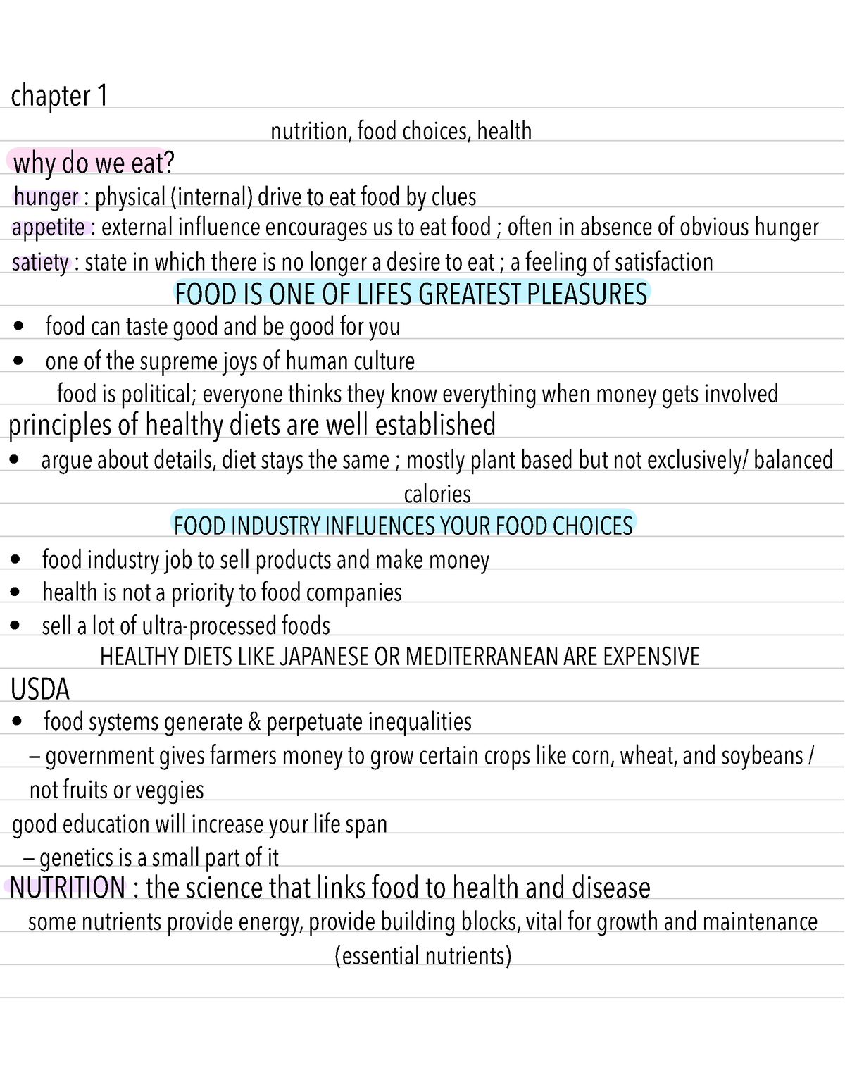 Chapter 1 - NOTES - Chapter 1 Nutrition, Food Choices, Health Why Do We ...